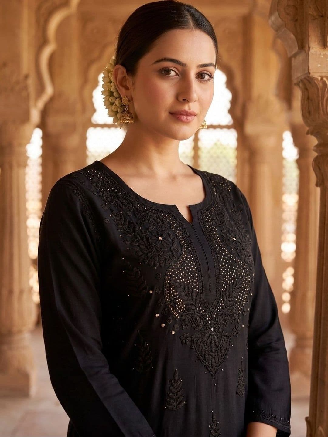 Meiraas Studios Women Ethnic Motifs Embroidered Regular Thread Work Kurta with Palazzos thumbnail 3