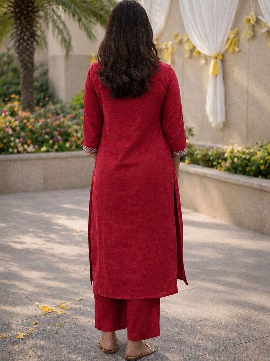 Moda Rapido Women Ethnic Motifs Embroidered Regular Thread Work Pure Cotton Kurta with Palazzos thumbnail 4