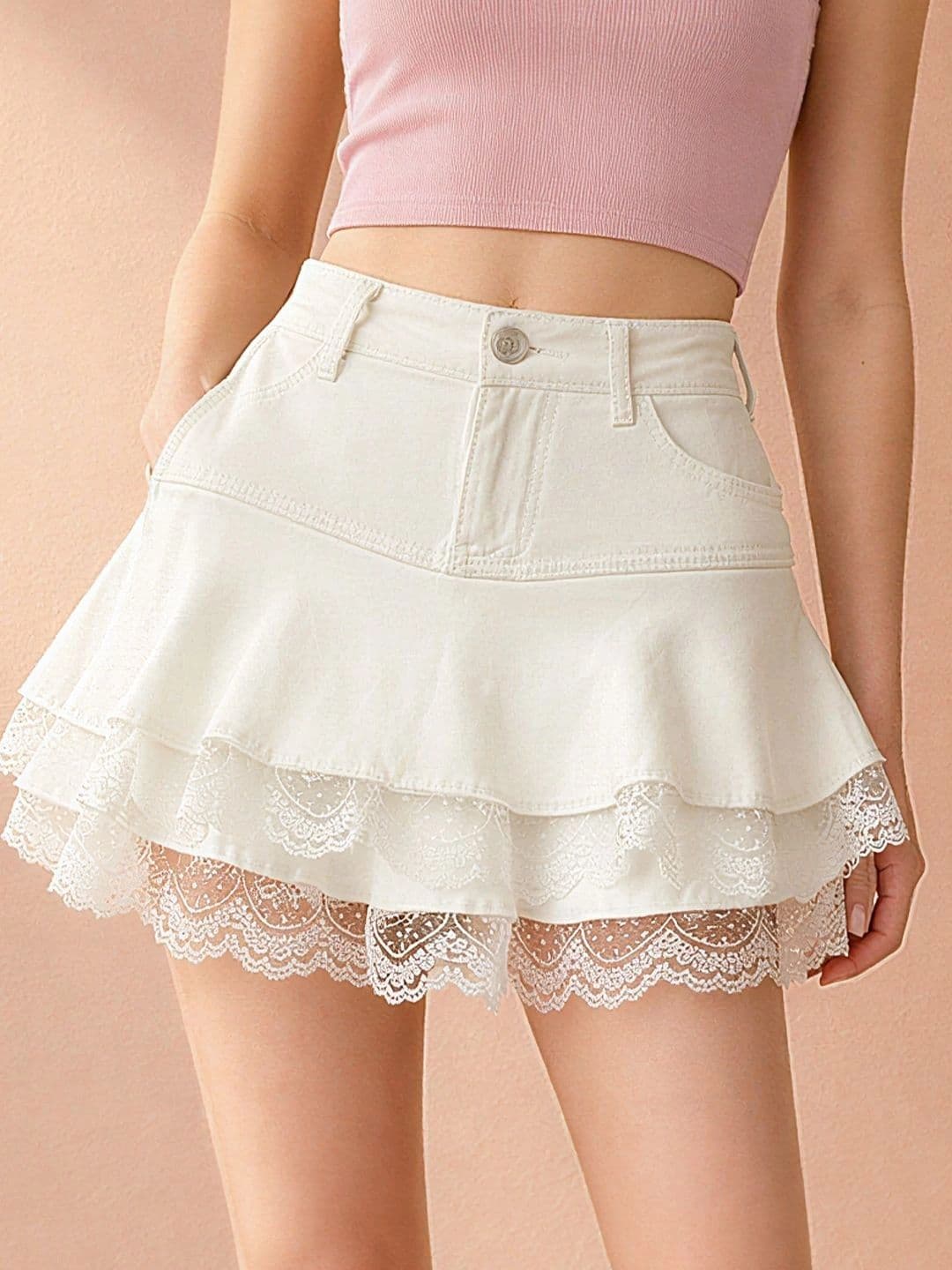ATELIER REBEL Women Frills Bows and Ruffles Mini Flared Skirt thumbnail 4