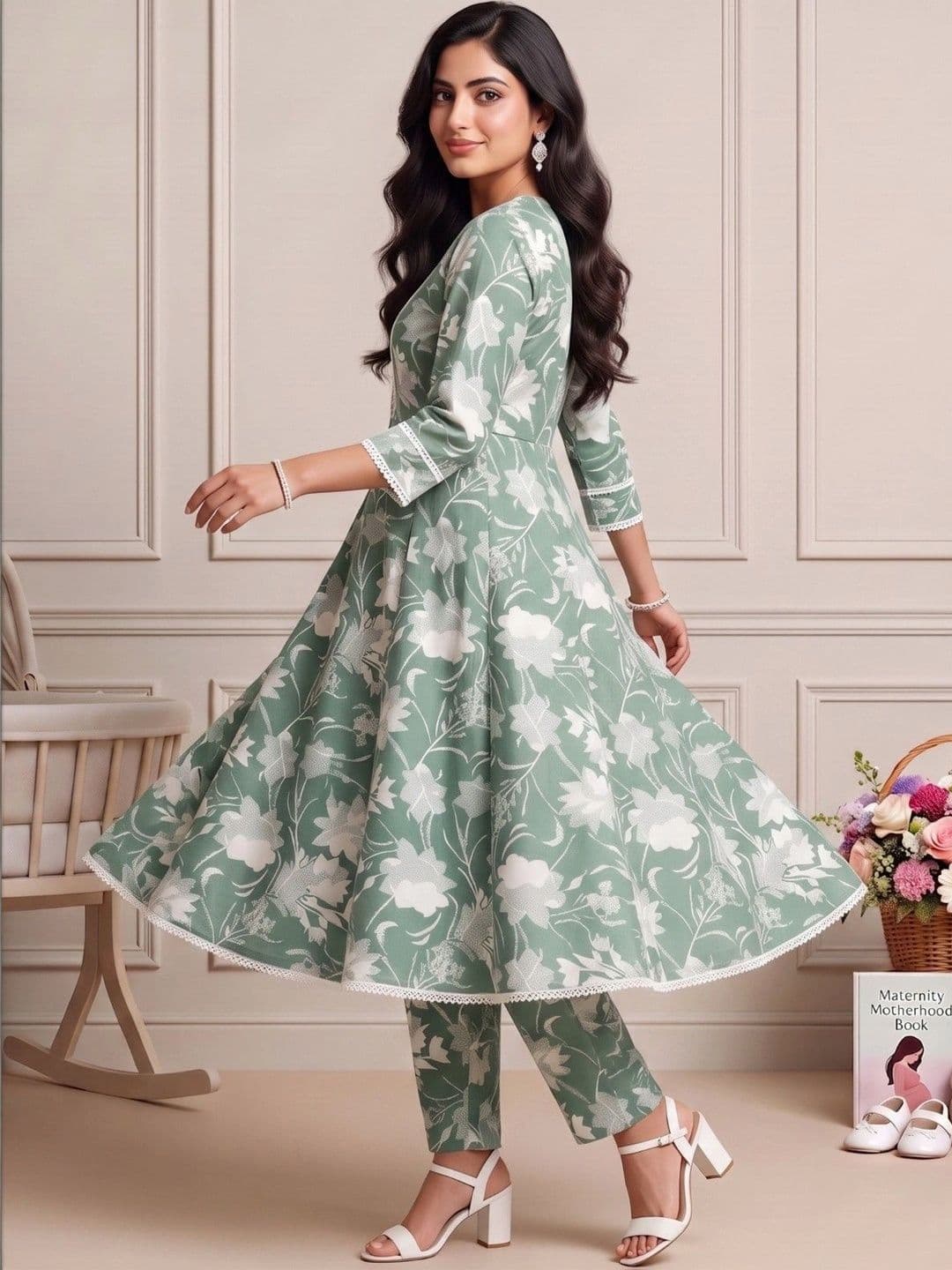 DUMMY SHAPE Women Floral Printed Empire Kurta with Trousers thumbnail 6