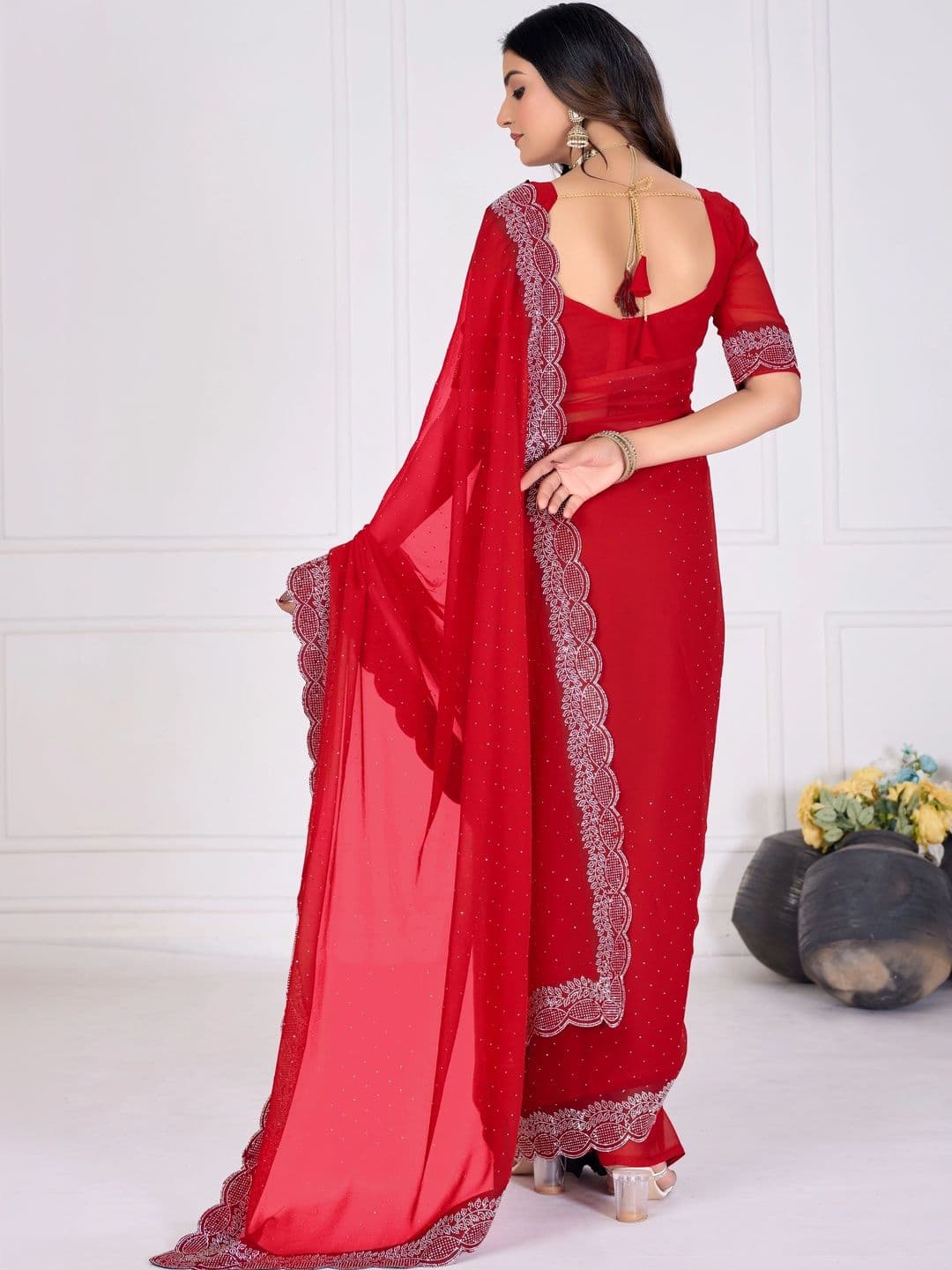 RENBRIZA Embellished Poly Georgette Saree thumbnail 6