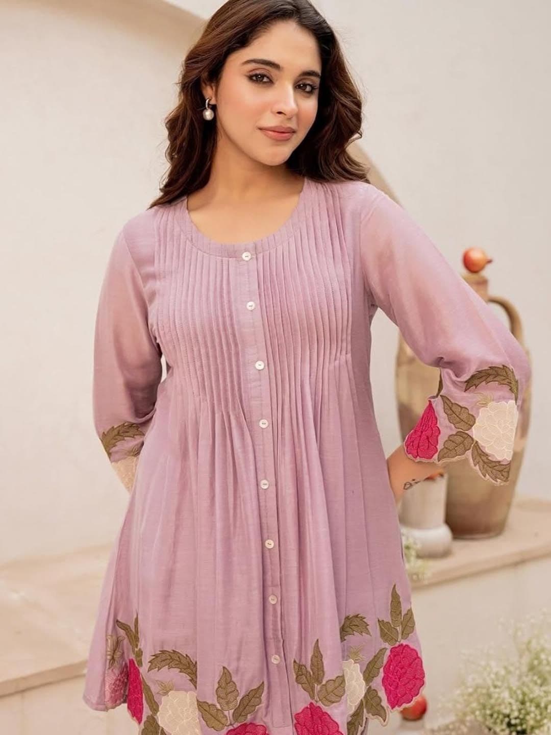 Pink World Romantic Florals Cotton Embroidered Tunic with Trousers thumbnail 6
