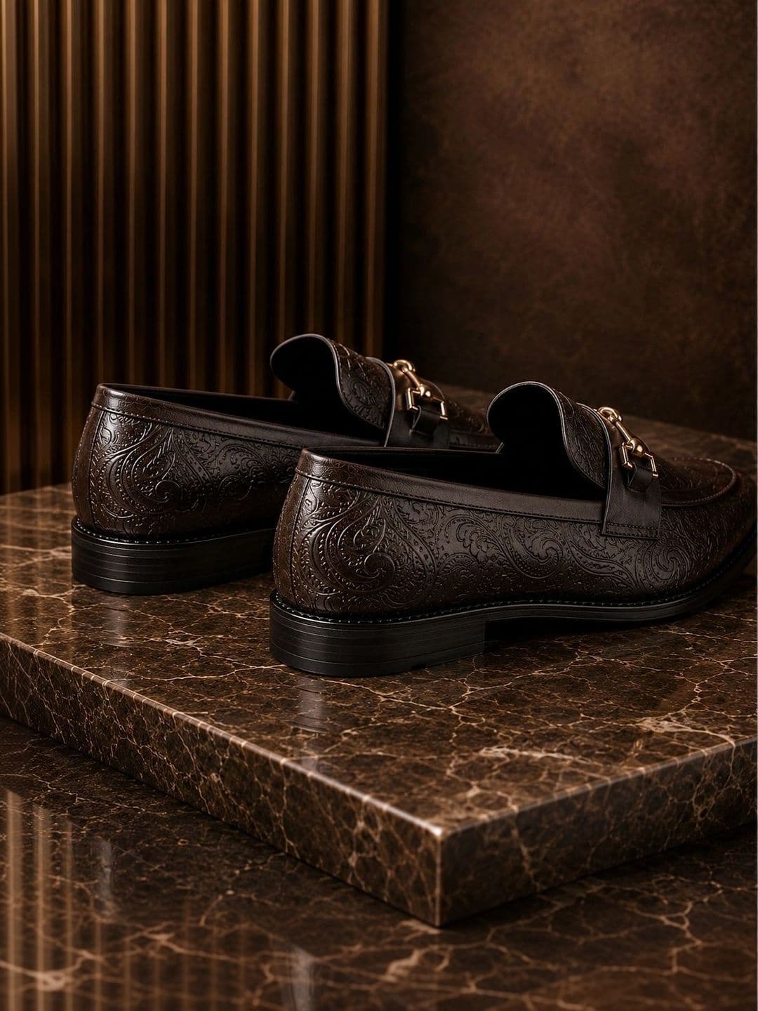House of Pataudi Men Textured Round Toe Slip-On Loafers Formal Shoes thumbnail 2