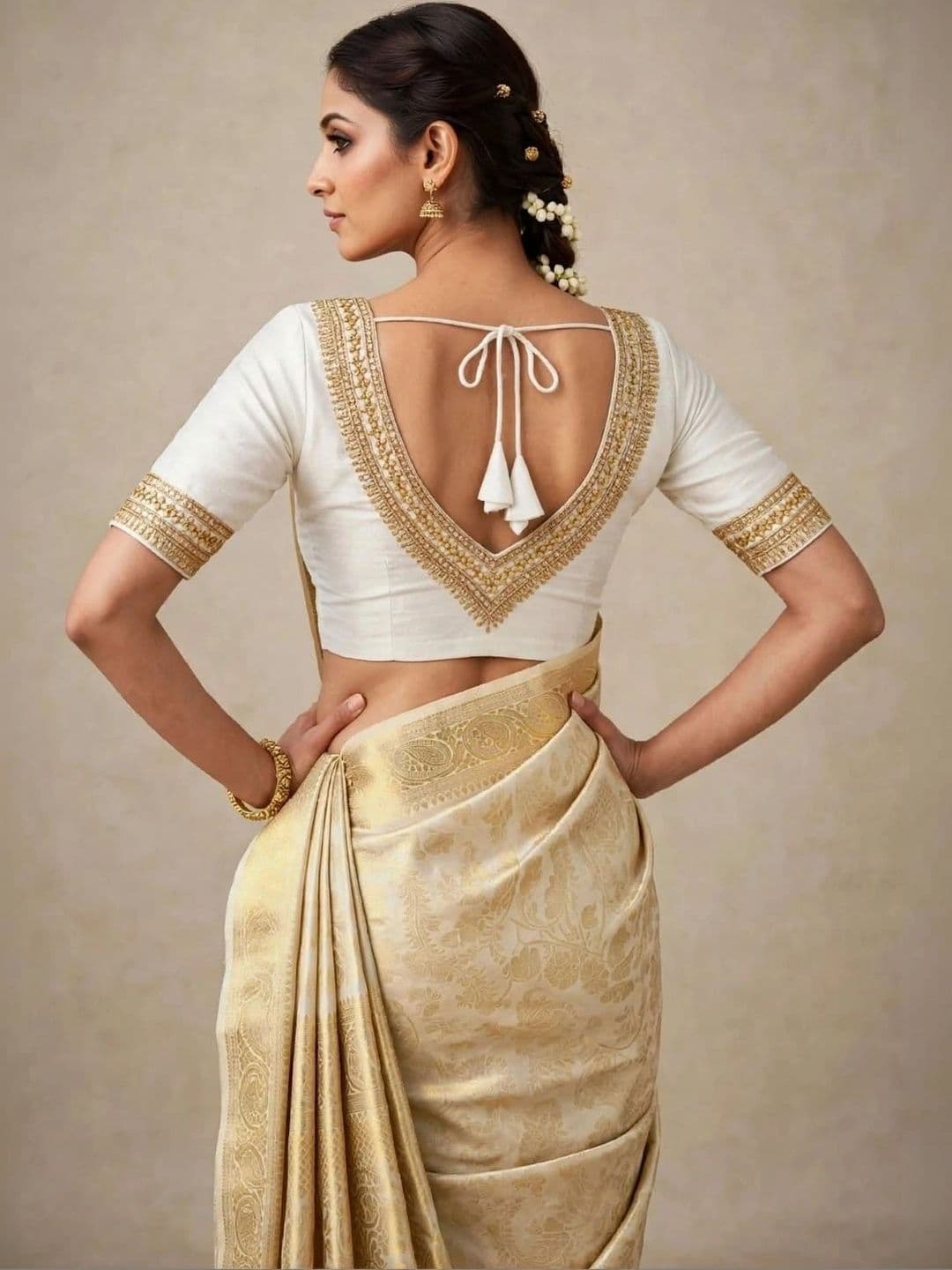 Binatex Cotton Embellished Zari Saree Blouse thumbnail 2