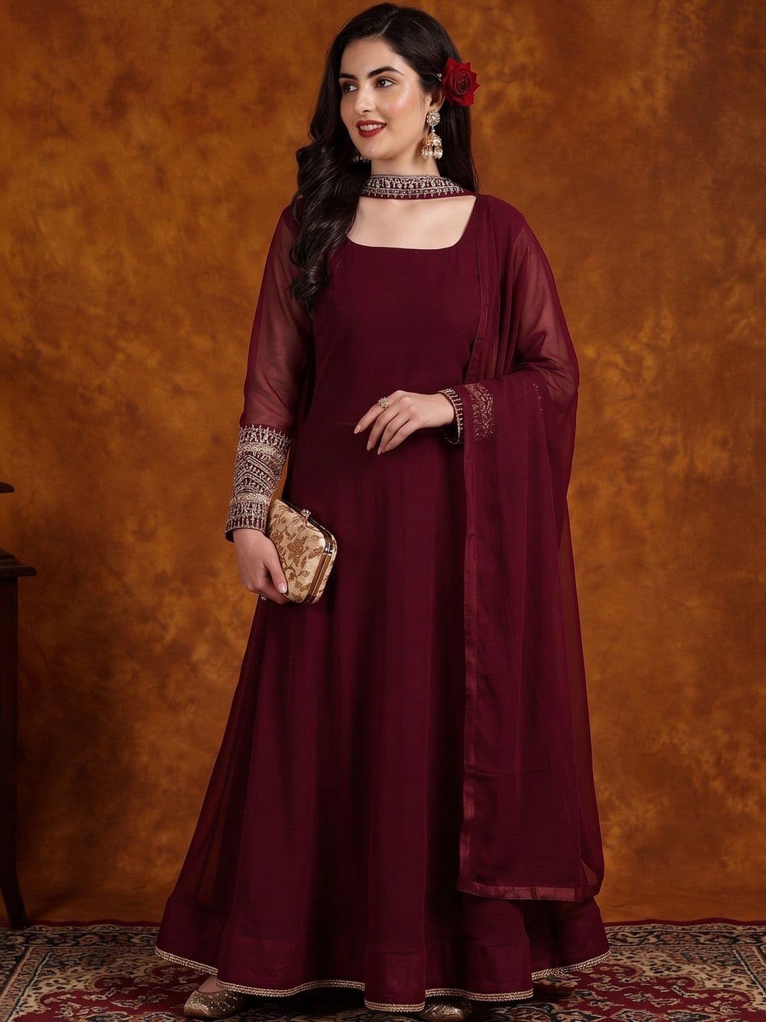 Utsavya Women Ethnic Motifs Embroidered Regular Kurta with Palazzos & With Dupatta - view 1