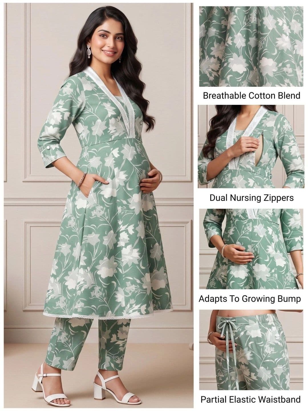 DUMMY SHAPE Women Floral Printed Empire Kurta with Trousers thumbnail 5