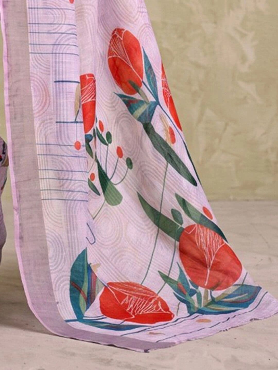 Saara  Printed Dusty Mauve Linen Ready to wear saree for Women With Unstiched Blouse thumbnail 6
