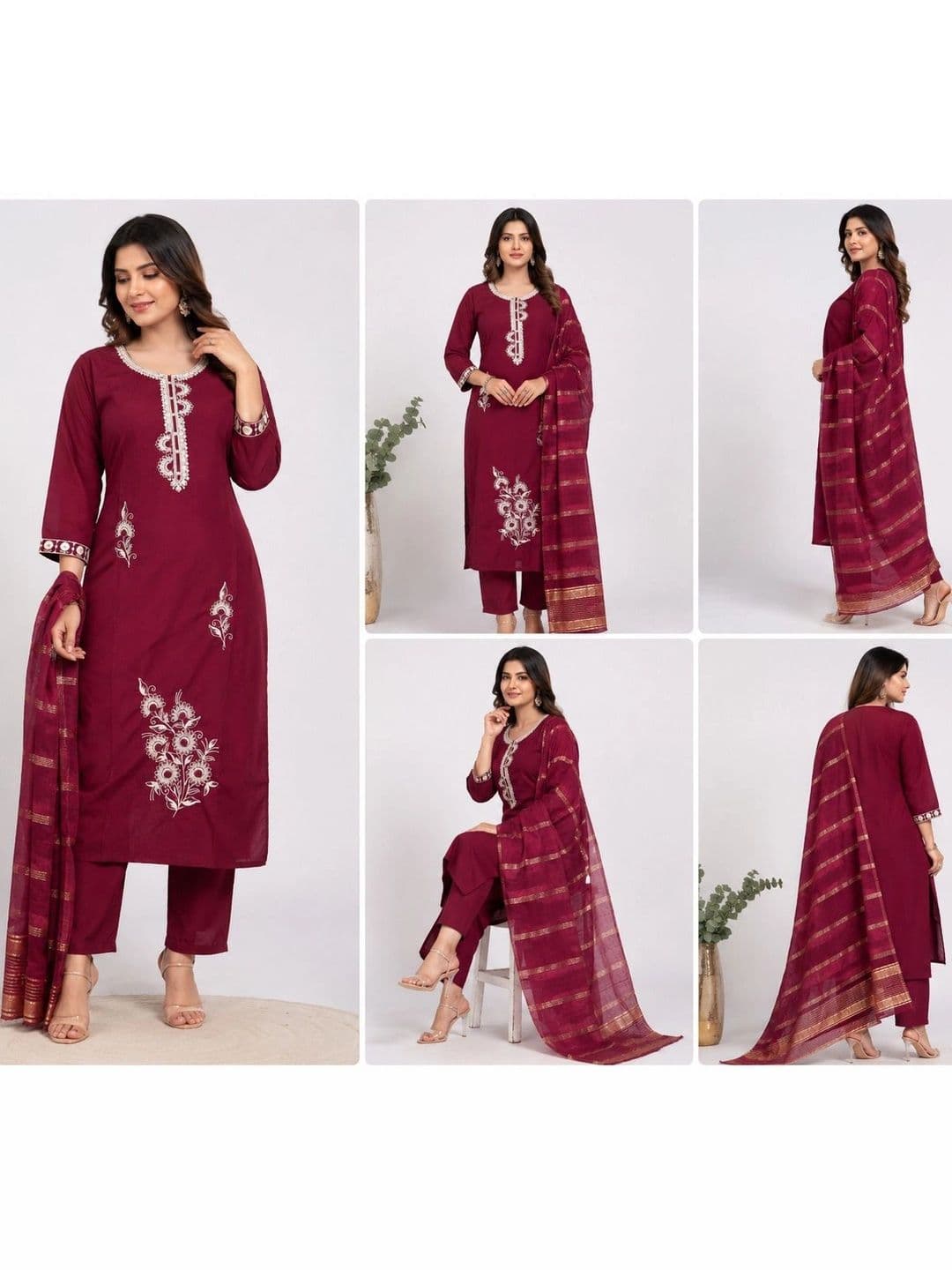SHYAM TEX Women Ethnic Motifs Embroidered Regular Thread Work Kurta with Trousers & With Dupatta thumbnail 4