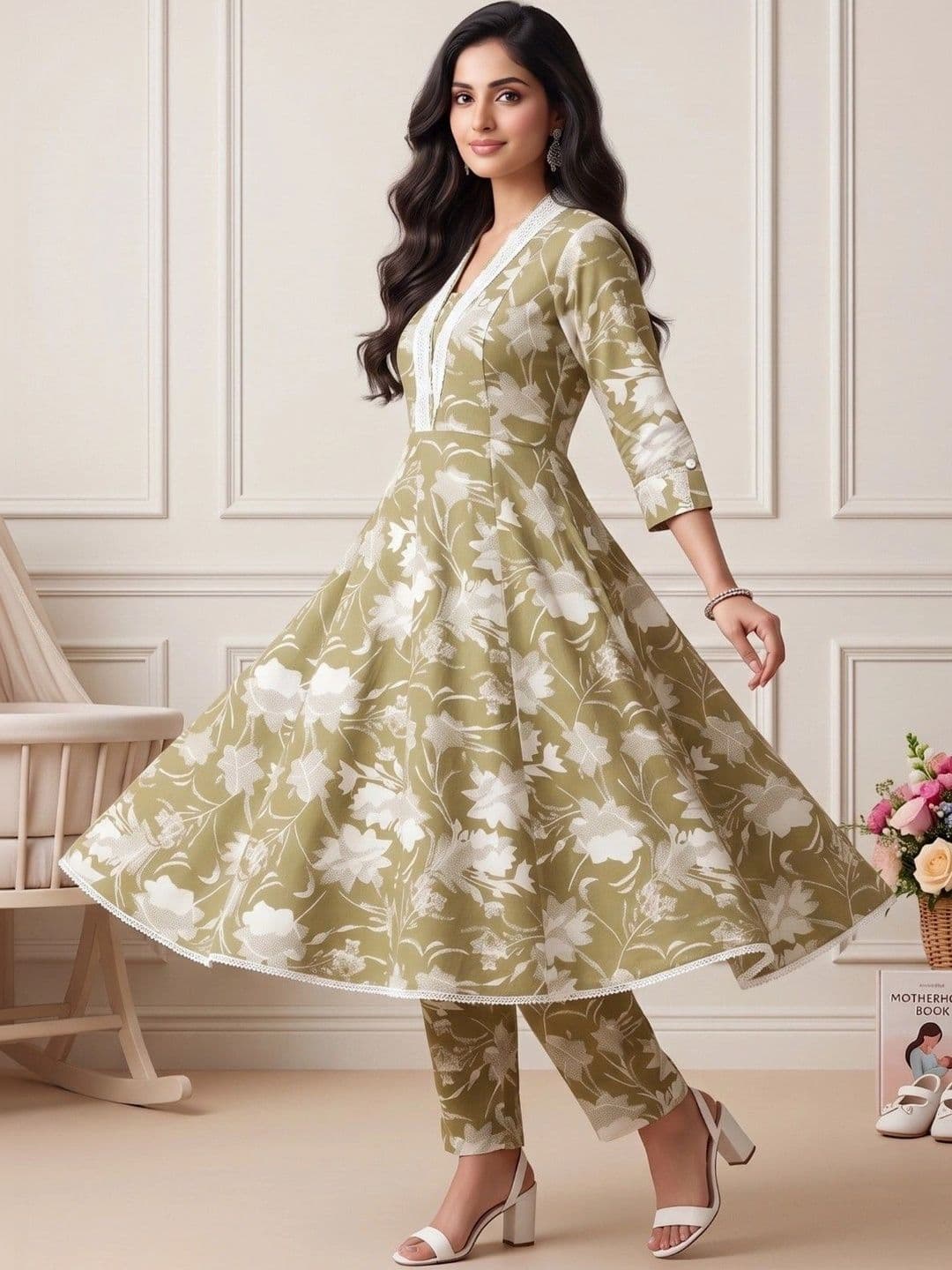 DUMMY SHAPE Women Floral Printed Empire Kurta with Trousers thumbnail 5