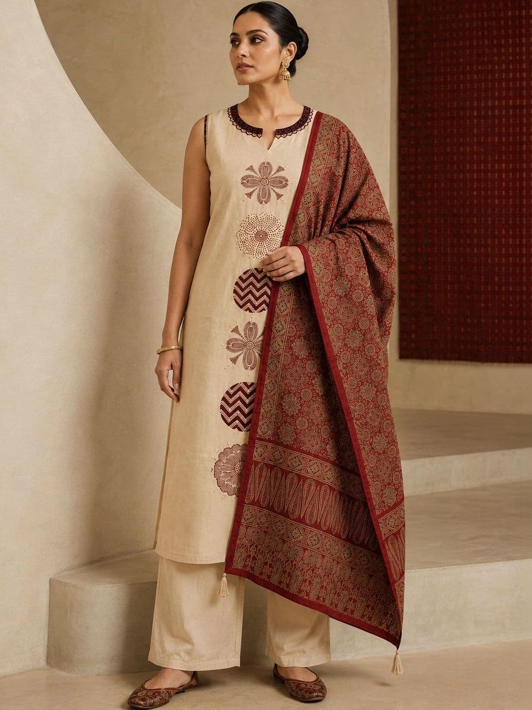 BANSARI COLLECTION Women Ethnic Motifs Printed Regular Pure Cotton Kurta with Palazzos & With Dupatta thumbnail 4