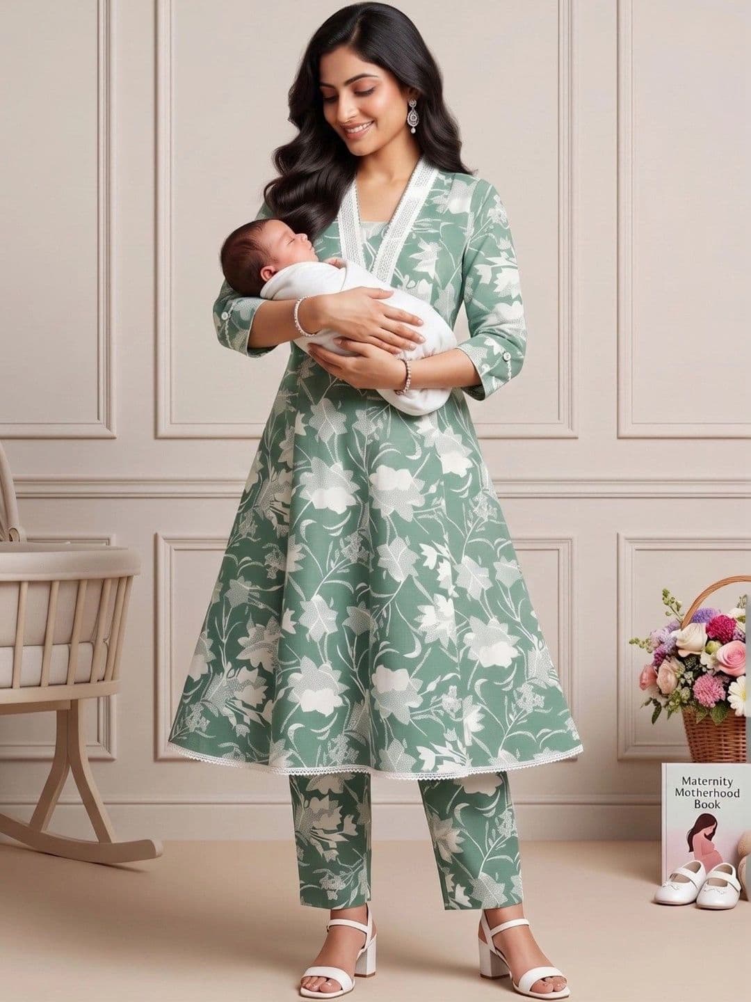 DUMMY SHAPE Women Floral Printed Empire Kurta with Trousers thumbnail 7