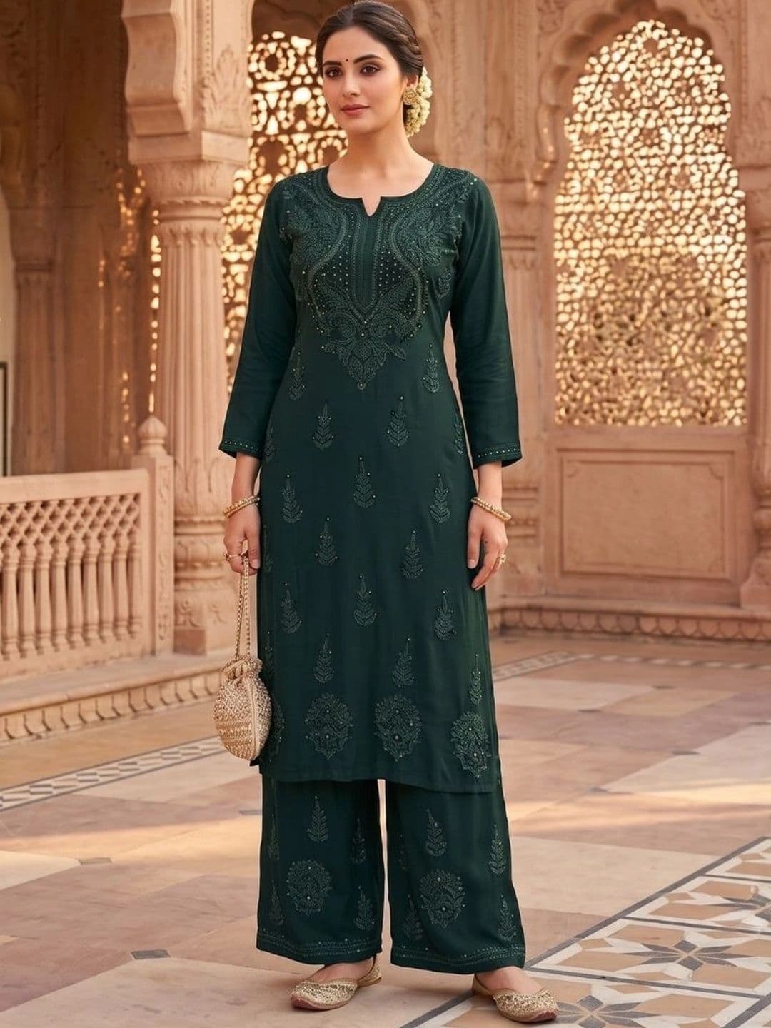 Meiraas Studios Women Ethnic Motifs Embroidered Regular Thread Work Kurta with Palazzos - view 1