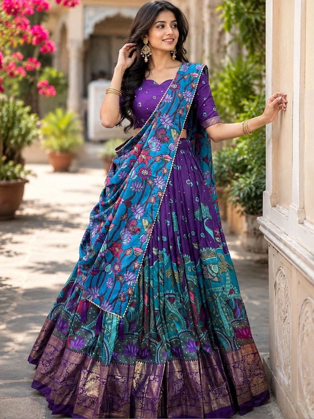 KALINI Embroidered Thread Work Ready to Wear Lehenga & Unstitched Blouse With Dupatta thumbnail 5