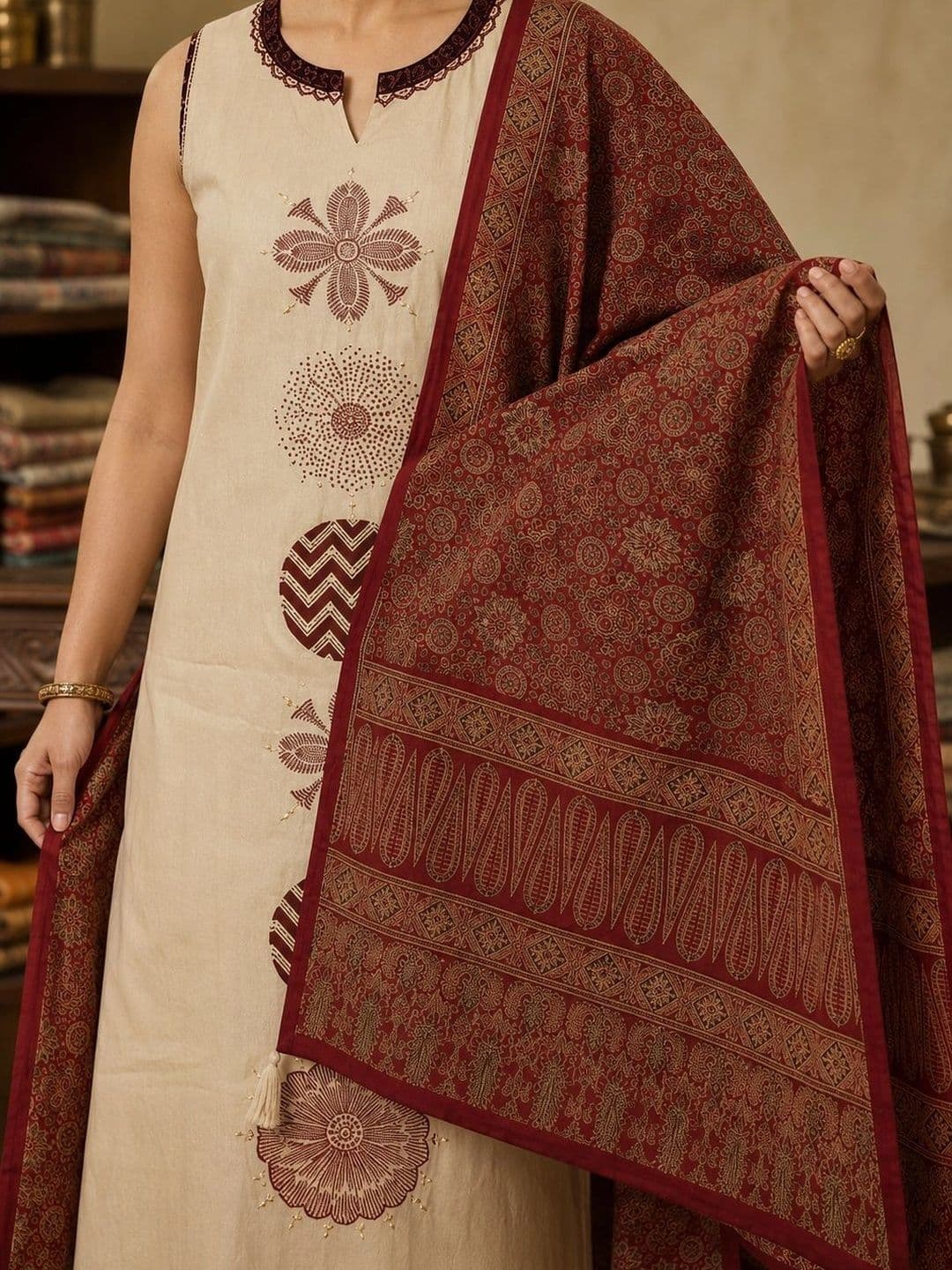 BANSARI COLLECTION Women Ethnic Motifs Printed Regular Pure Cotton Kurta with Palazzos & With Dupatta thumbnail 3