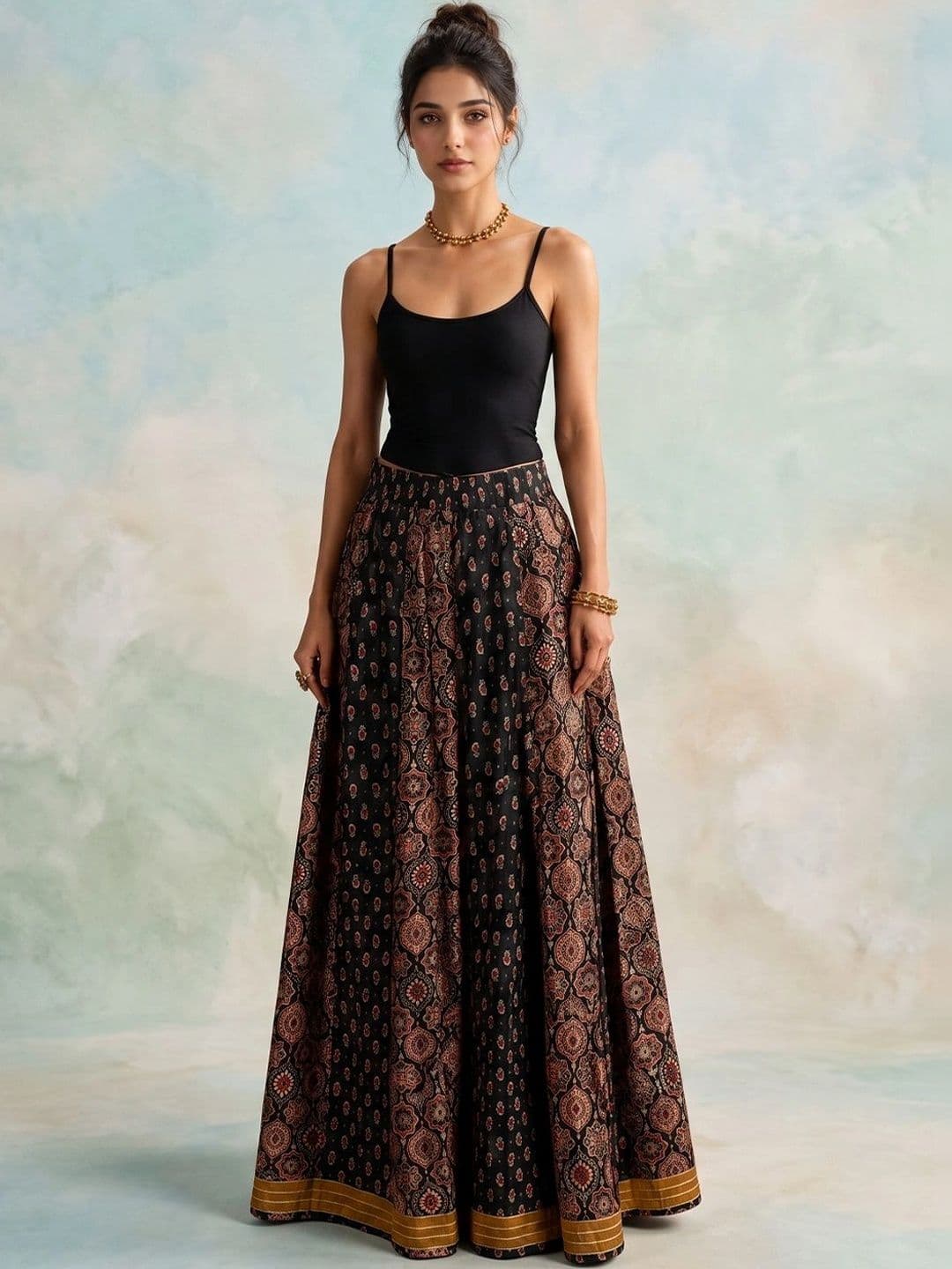 AADVIKA Women Cotton Cambric Paisley Maxi Flared Skirt - view 1
