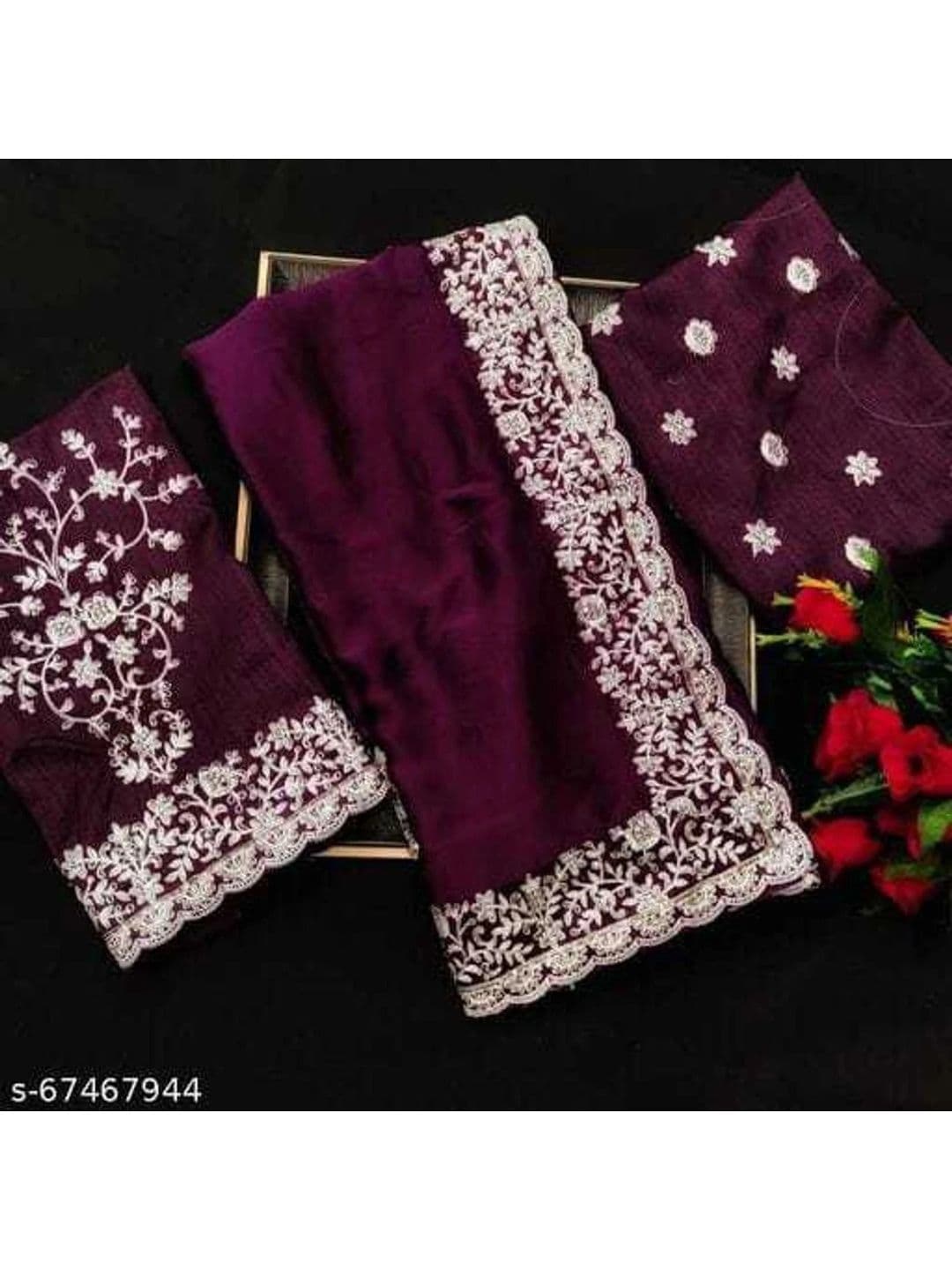 RENBRIZA Floral Embroidered Poly Georgette Saree thumbnail 6