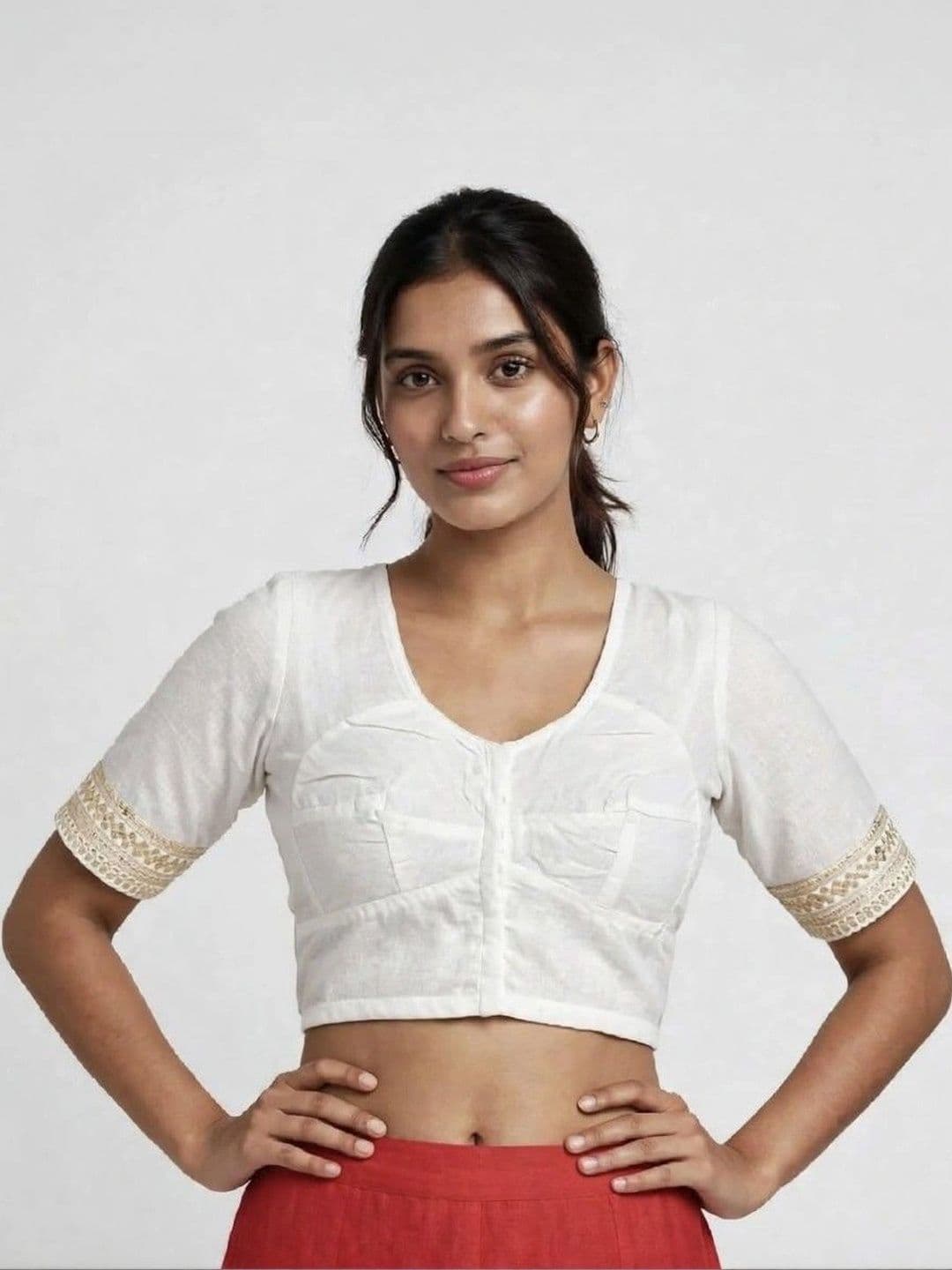 Binatex Cotton Embellished Zari Saree Blouse thumbnail 3