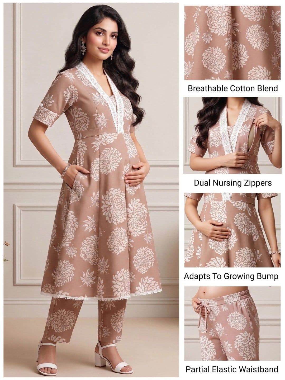 DUMMY SHAPE Women Floral Printed Empire Kurta with Trousers thumbnail 5