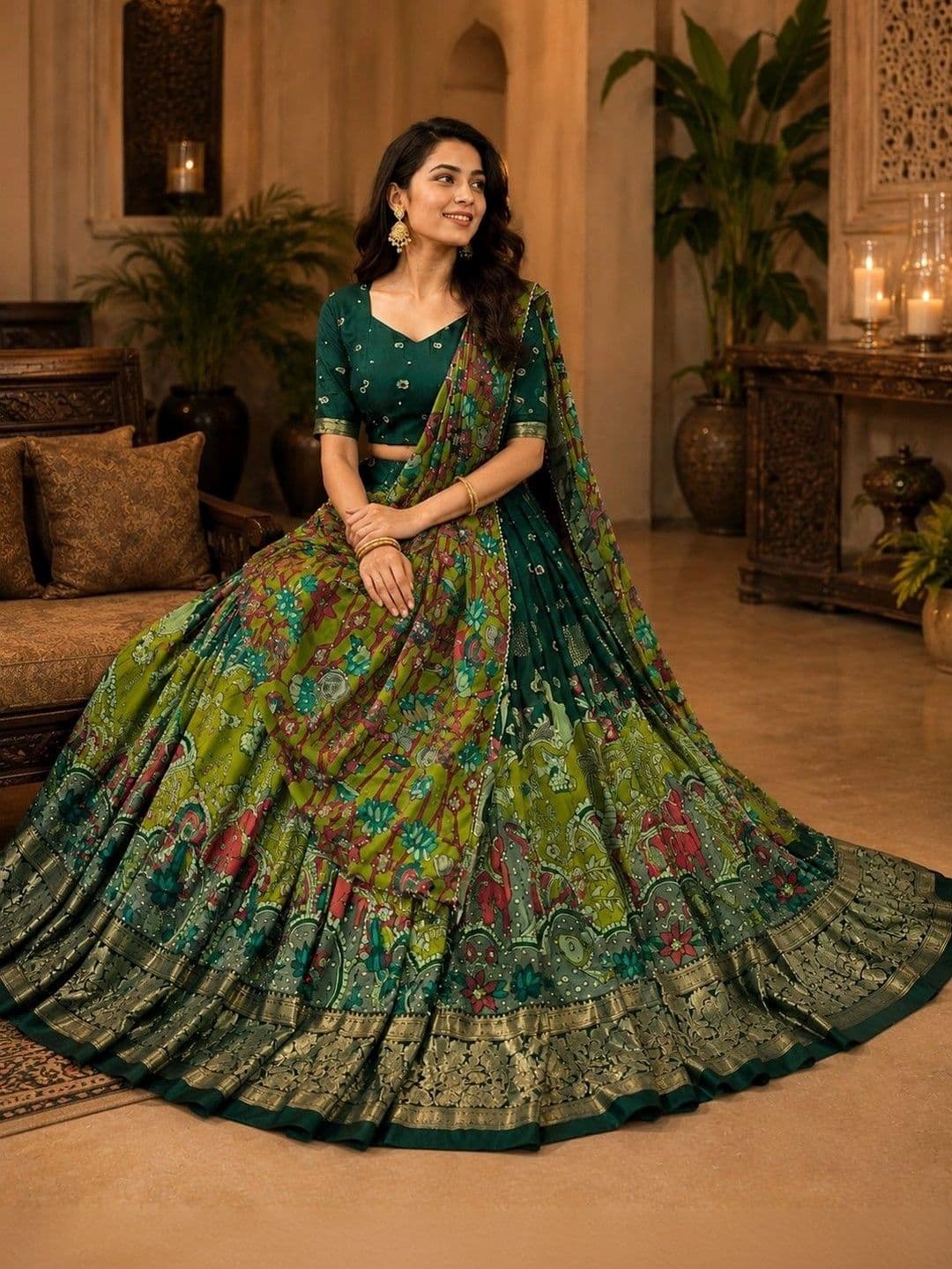 KALINI Embellished Thread Work Ready to Wear Lehenga & Unstitched Blouse With Dupatta thumbnail 2