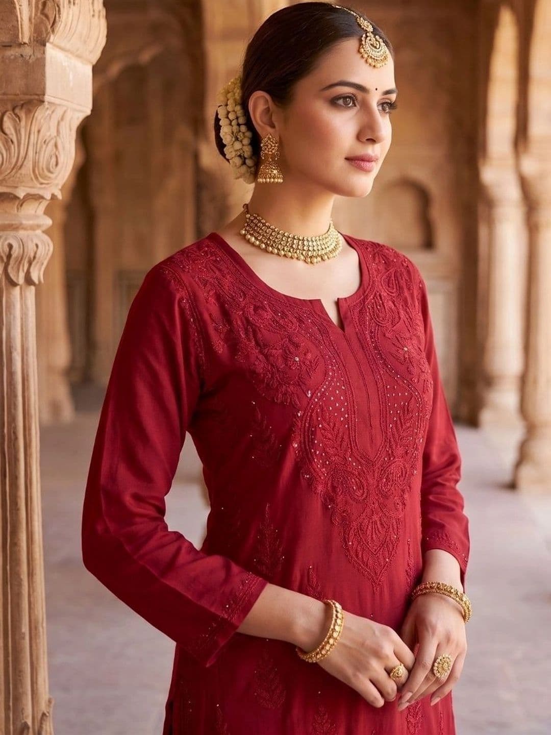 Meiraas Studios Women Ethnic Motifs Embroidered Regular Thread Work Kurta with Palazzos thumbnail 5