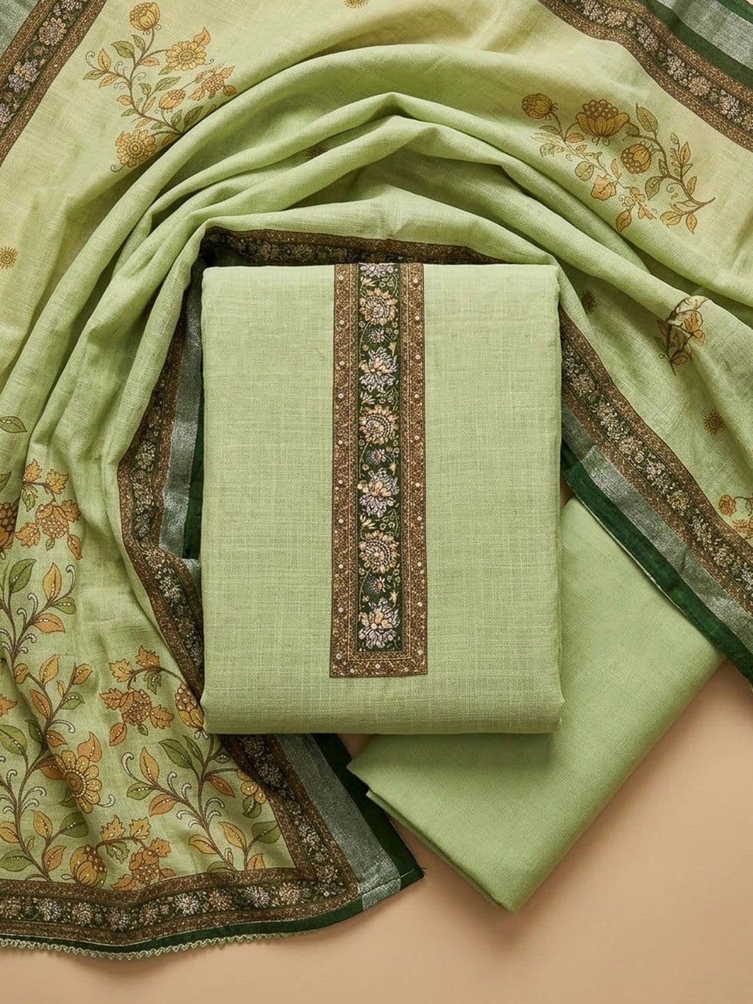 Meena Bazaar Printed Art Silk Unstitched Dress Material - view 1
