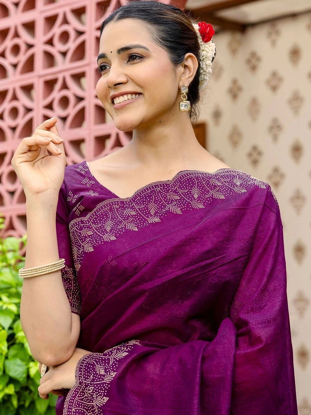 Satrani Embellished Beads and Stones Tissue Designer Saree thumbnail 6