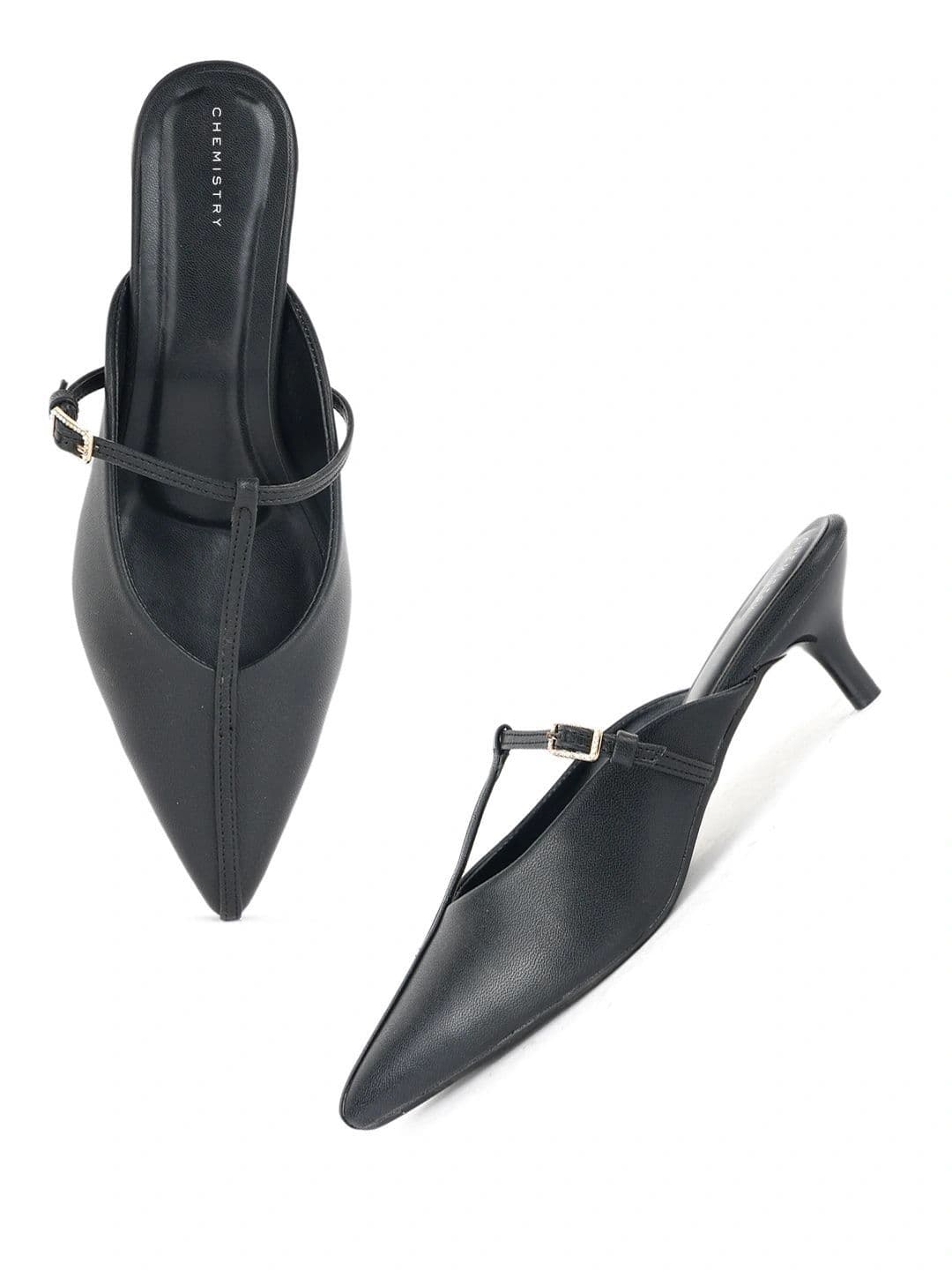 Chemistry PU Slim Heeled Mules with Buckles thumbnail 3