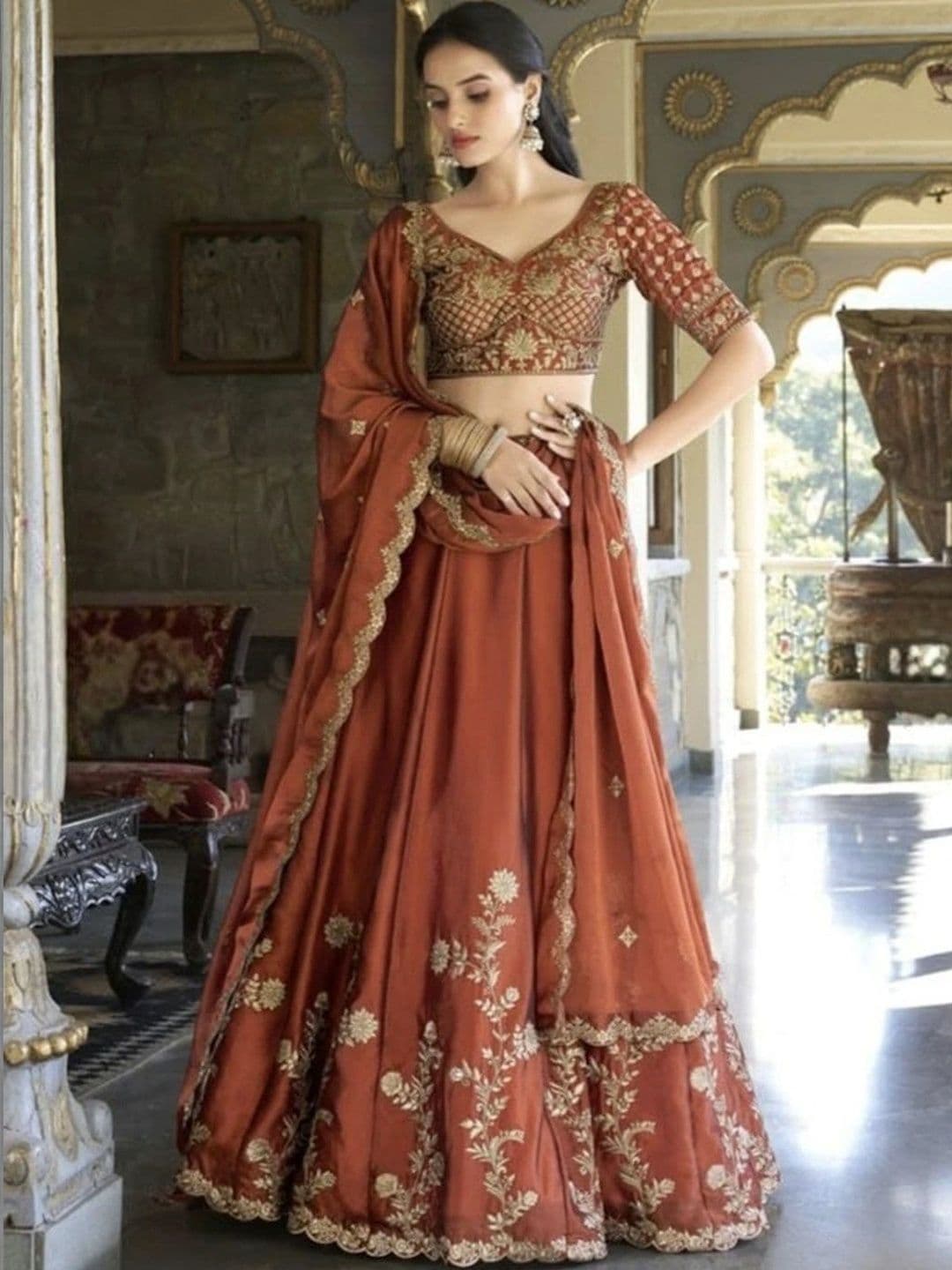 KALINI Women Embroidered Ready to Wear Lehenga & Unstitched Blouse With Dupatta - view 1