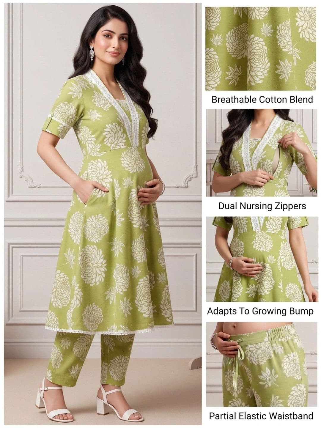 DUMMY SHAPE Women Floral Printed Empire Kurta with Trousers thumbnail 3