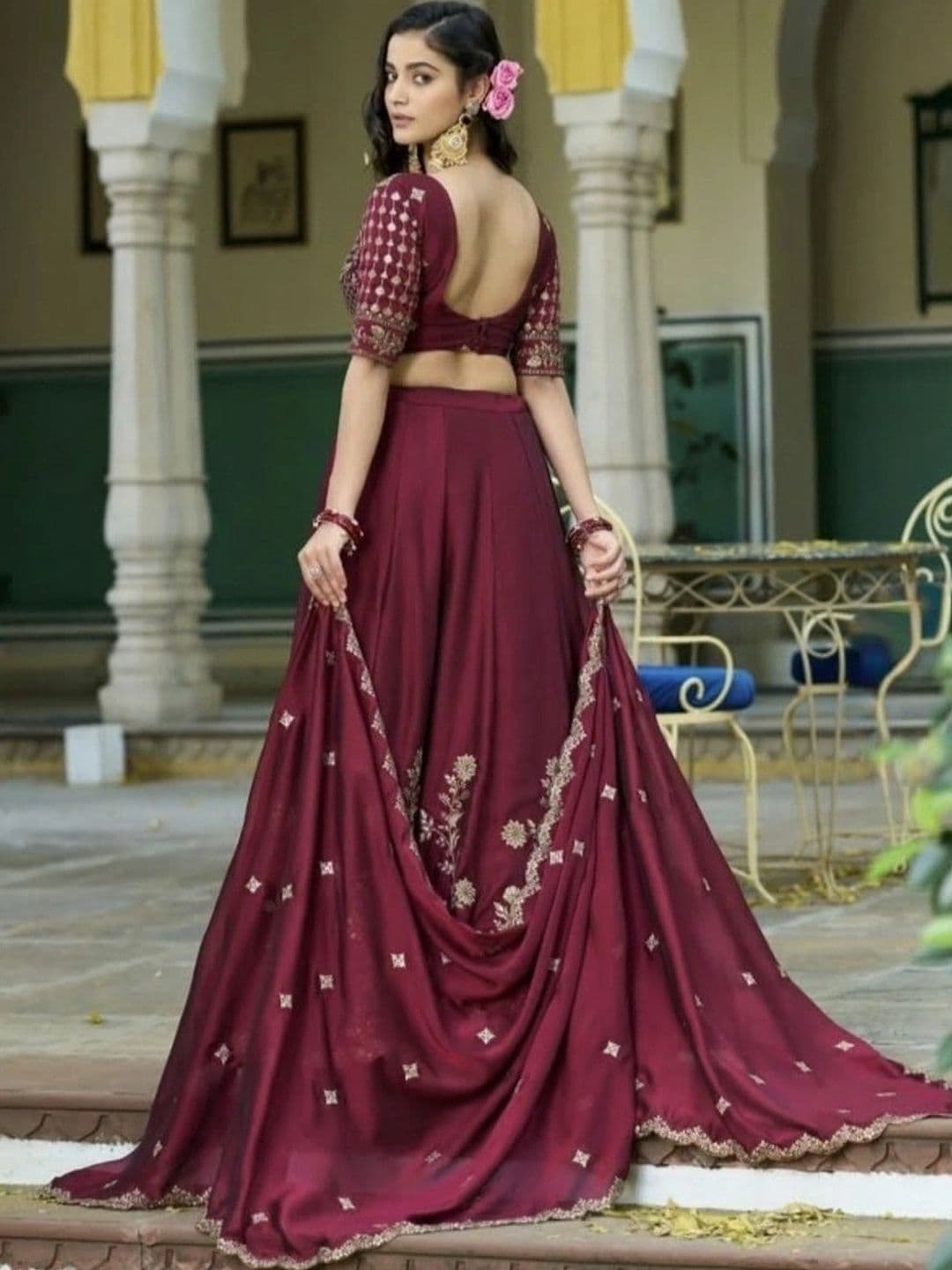 KALINI Embroidered Ready to Wear Lehenga & Unstitched Blouse With Dupatta thumbnail 4