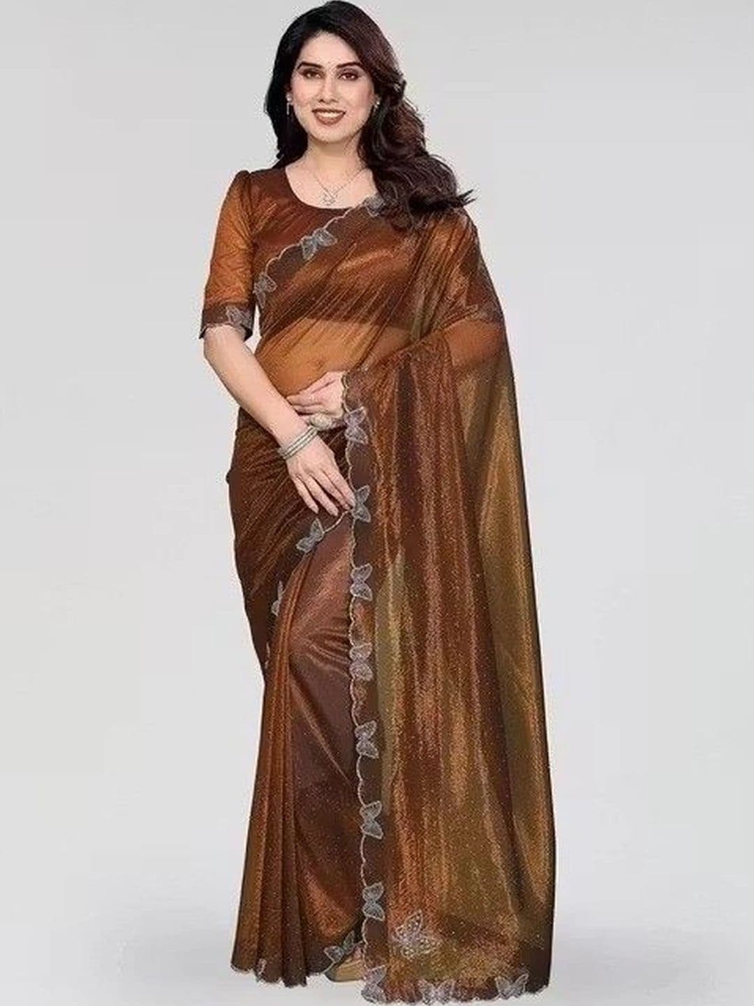 RENBRIZA Embellished Net Saree thumbnail 2