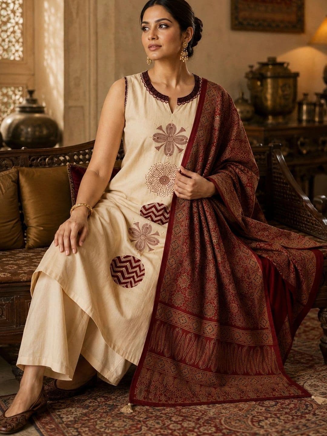 BANSARI COLLECTION Women Ethnic Motifs Printed Regular Pure Cotton Kurta with Palazzos & With Dupatta thumbnail 7