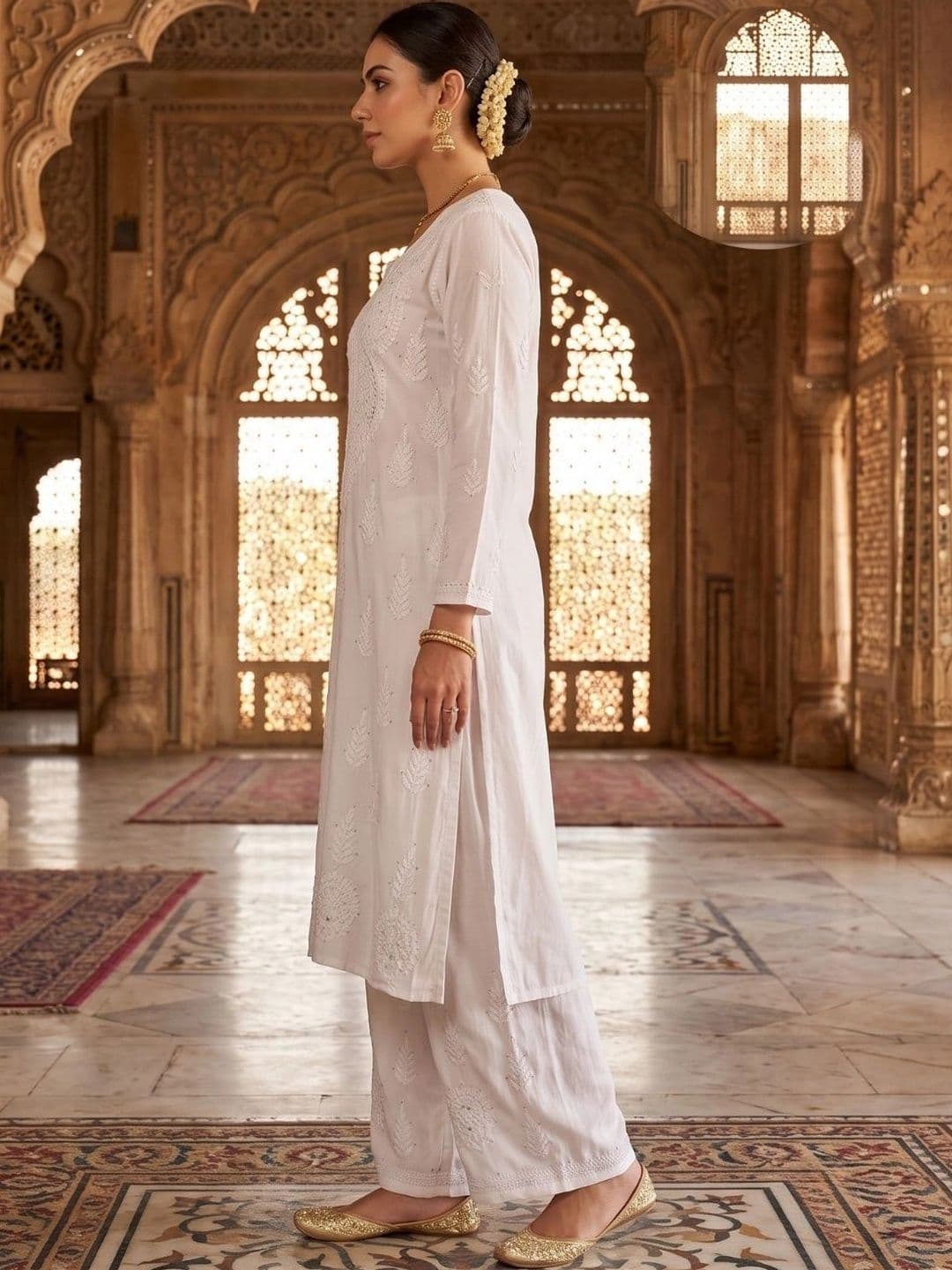 Meiraas Studios Women Ethnic Motifs Embroidered Regular Mirror Work Kurta with Palazzos thumbnail 6