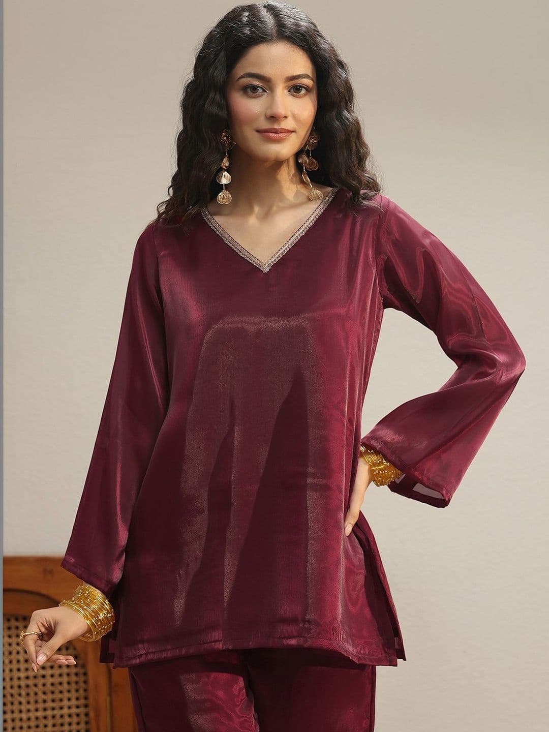 Gerua By Libas Libas Maroon Solid Tissue Palazzo Suit Set thumbnail 7