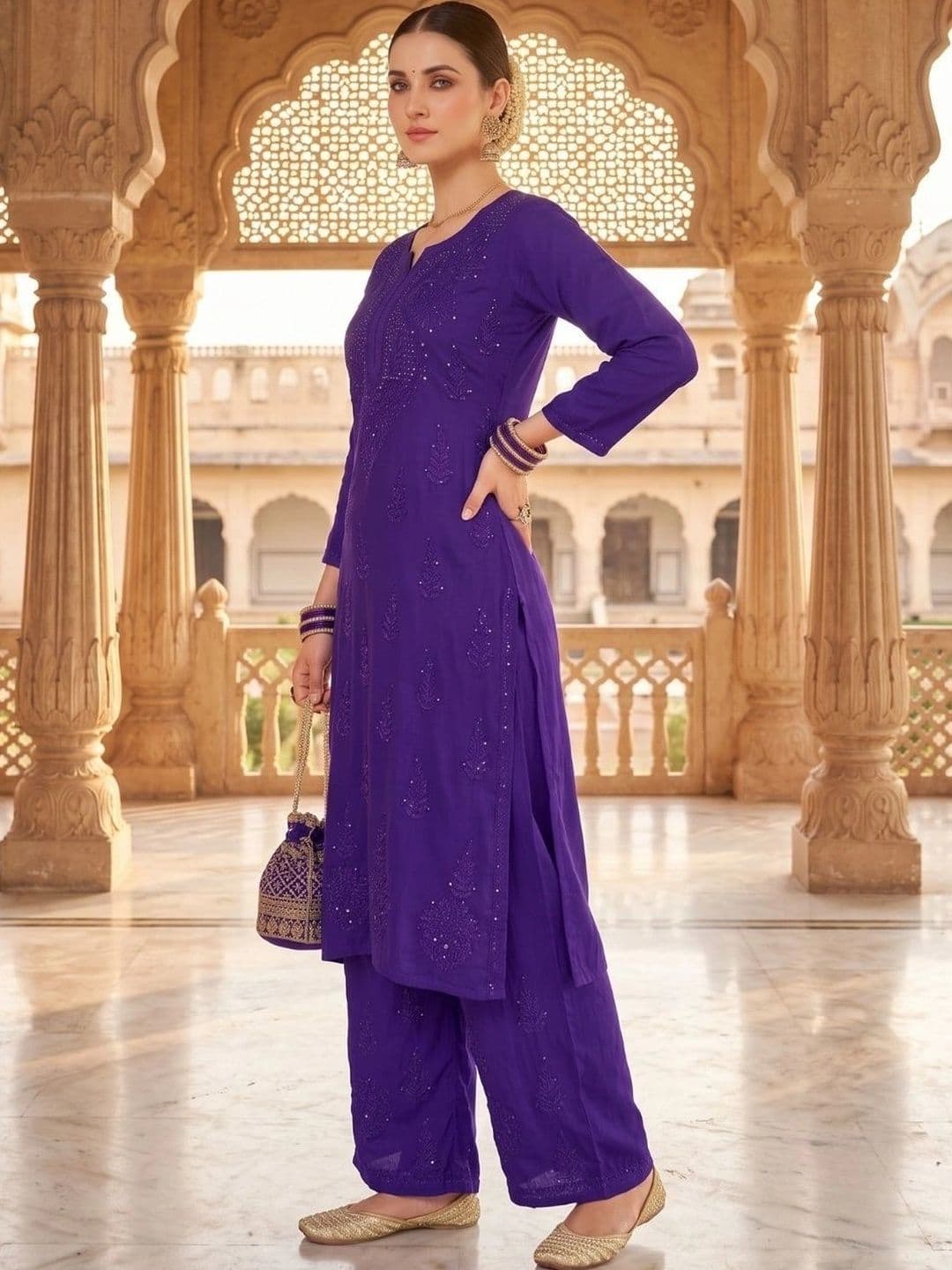 Meiraas Studios Women Ethnic Motifs Embroidered Regular Thread Work Kurta with Palazzos thumbnail 5