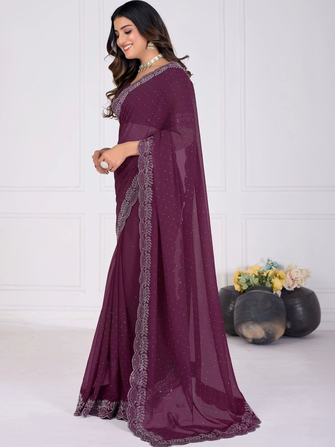 RENBRIZA Embellished Poly Georgette Saree thumbnail 5