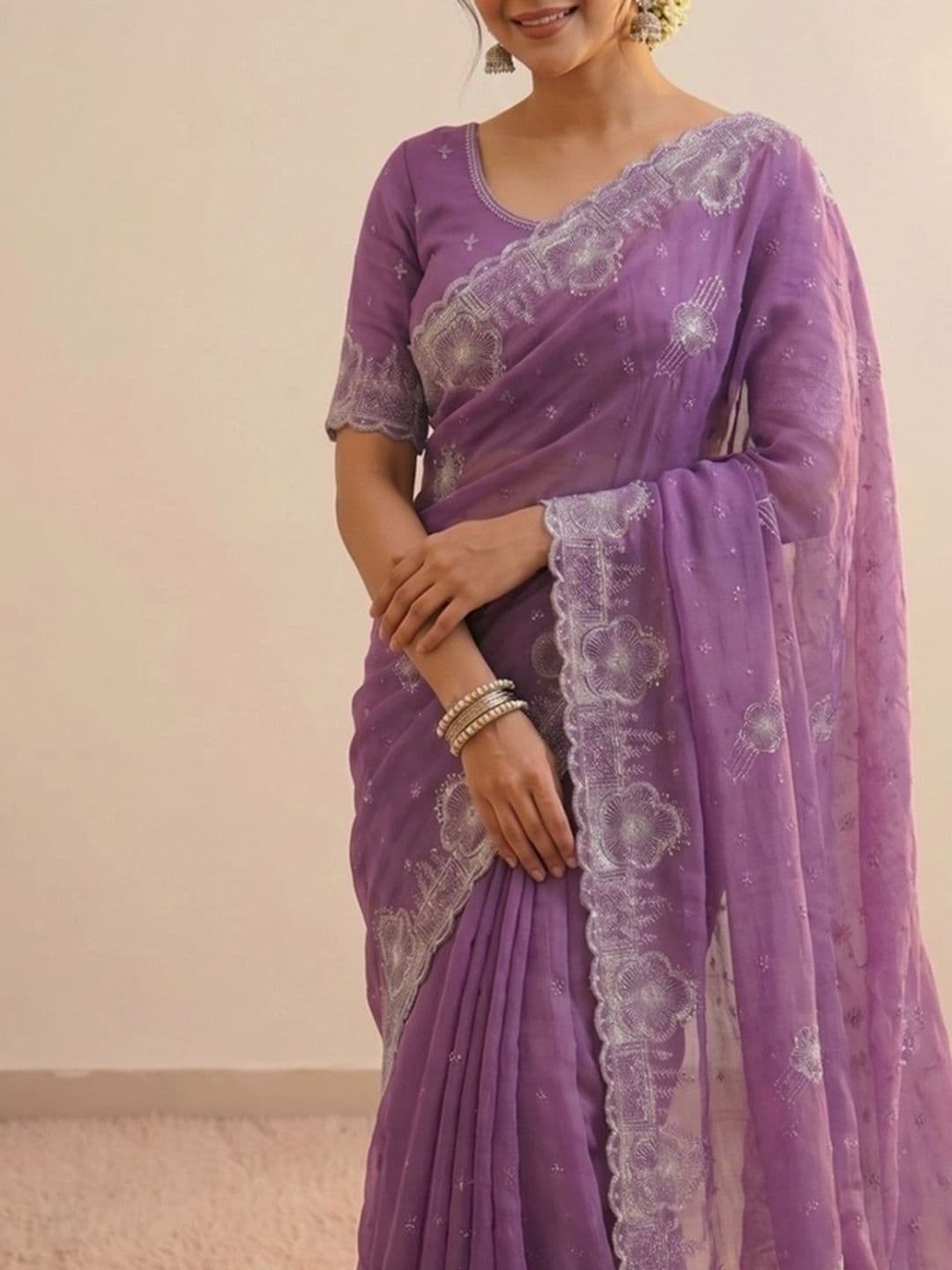 RANGVYRA LIFESTYLE Floral Embroidered Pure Georgette Saree thumbnail 3
