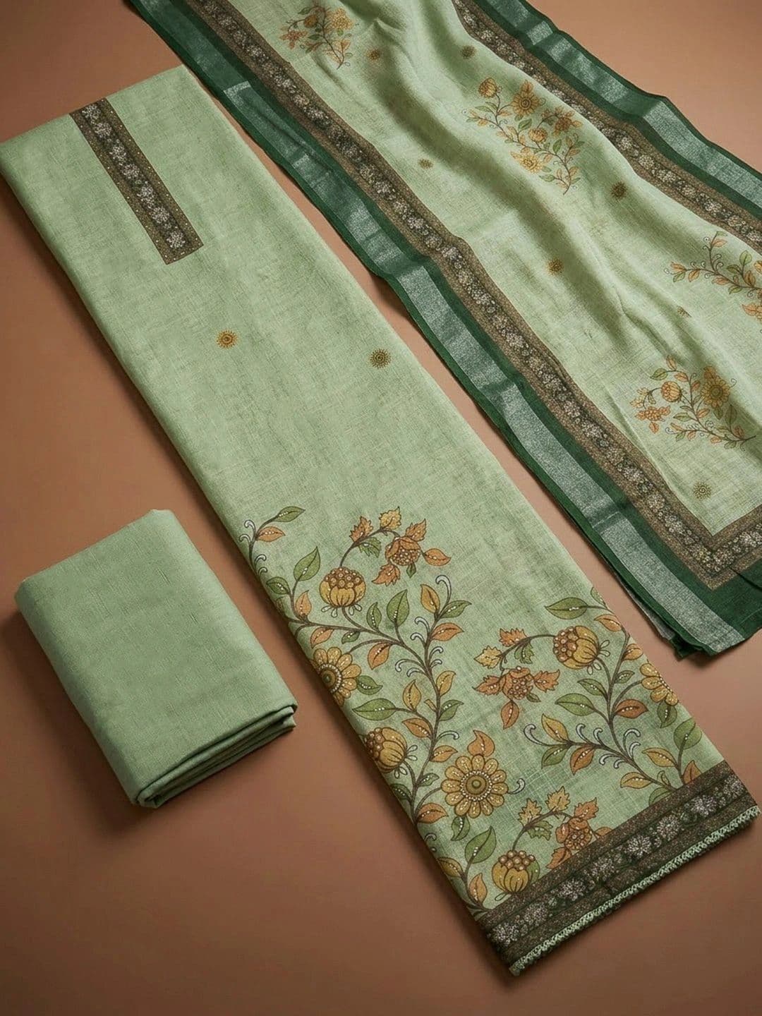 Meena Bazaar Printed Art Silk Unstitched Dress Material thumbnail 2