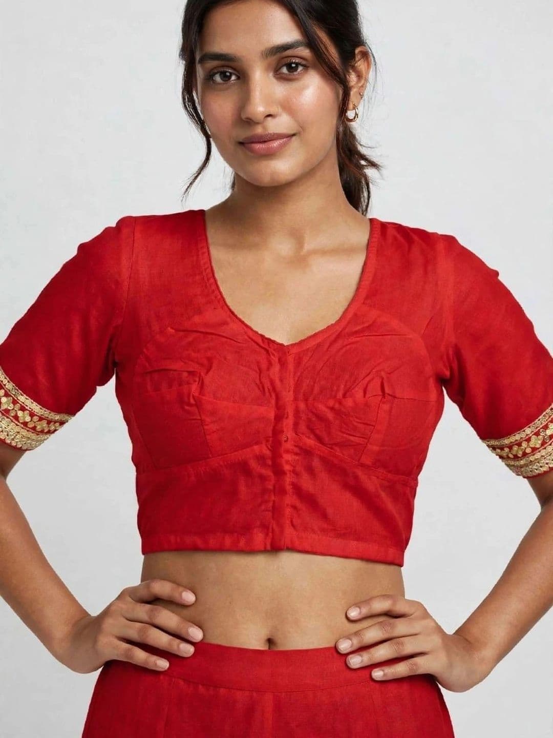 Binatex Cotton Embroidered Zari Saree Blouse thumbnail 4