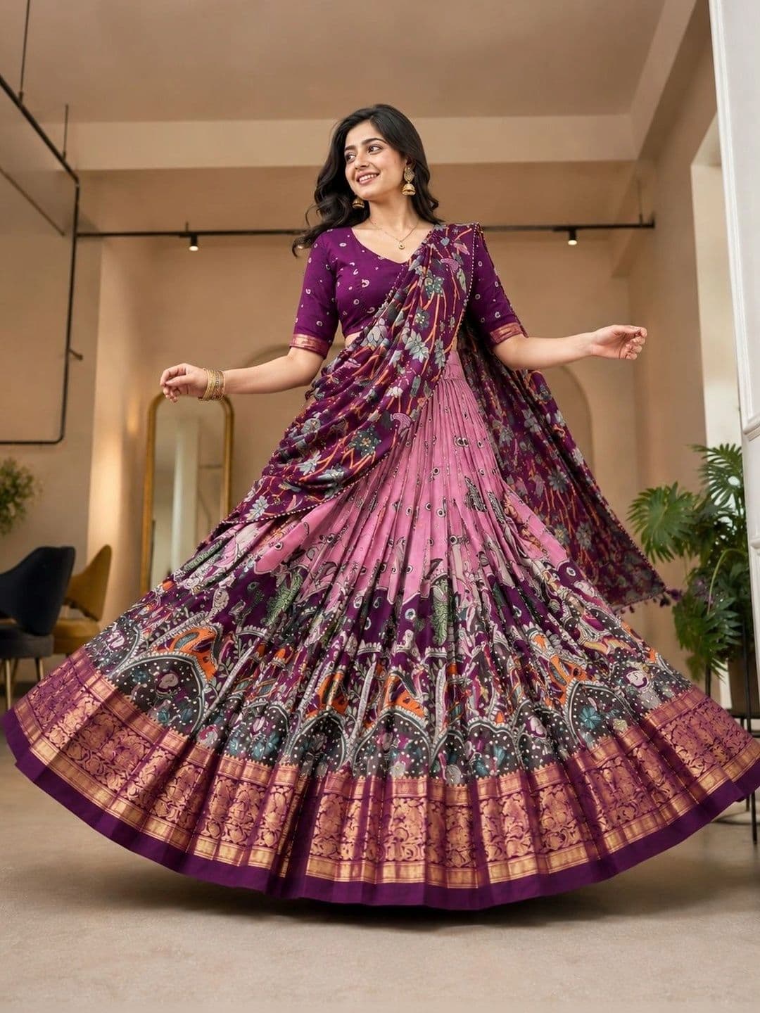 KALINI Embellished Ready to Wear Lehenga & Unstitched Blouse With Dupatta thumbnail 4