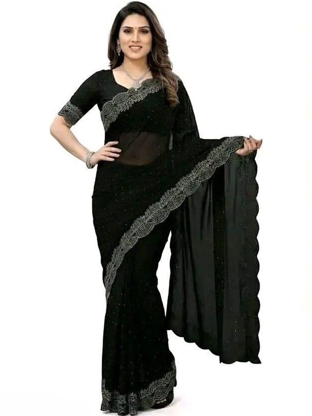 RENBRIZA Embroidered Poly Georgette Saree thumbnail 3
