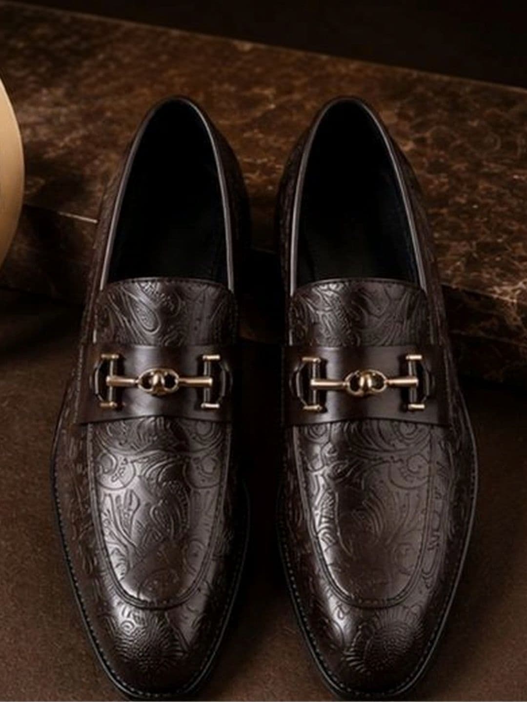 House of Pataudi Men Textured Round Toe Slip-On Loafers Formal Shoes thumbnail 7