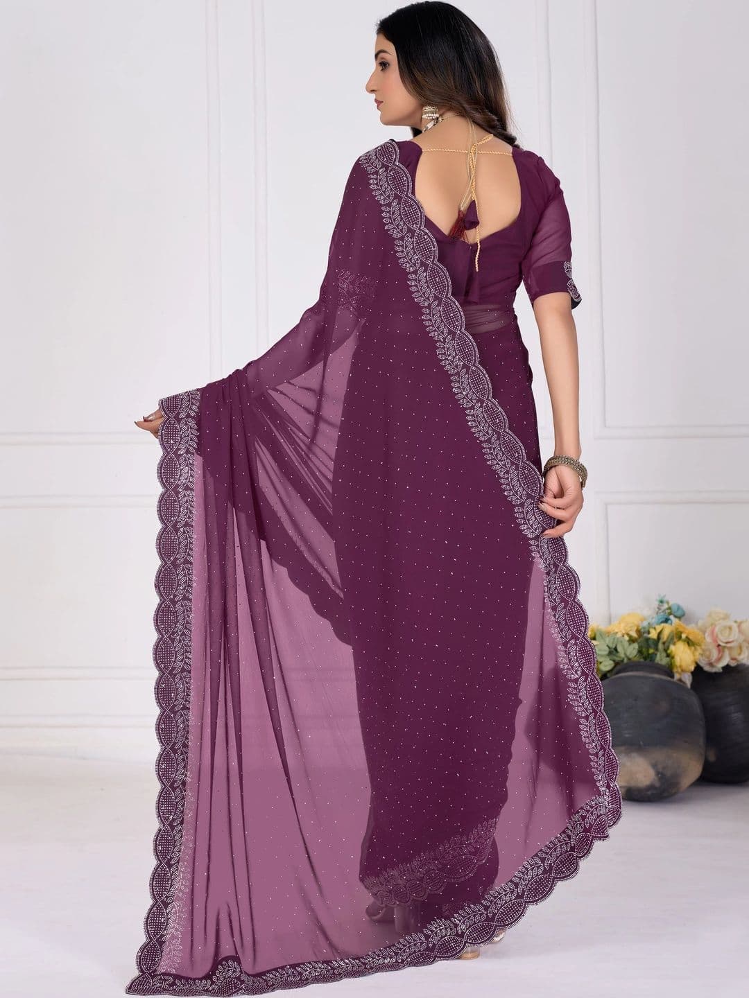RENBRIZA Embroidered Poly Chiffon Saree thumbnail 3
