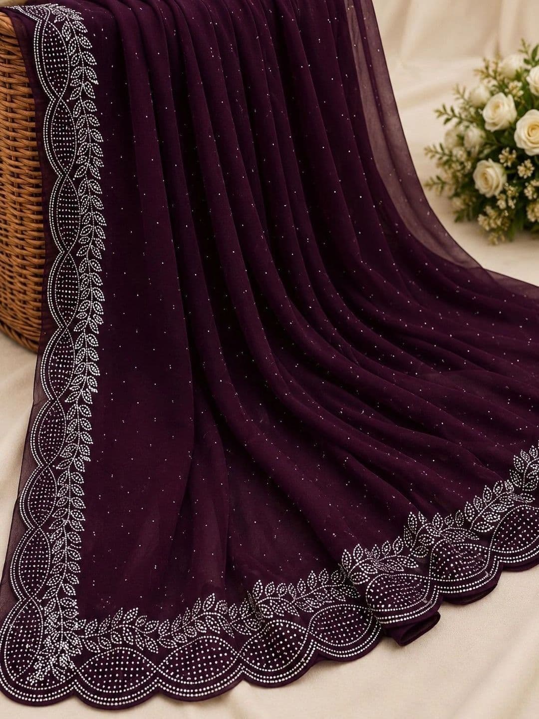 RENBRIZA Embellished Poly Georgette Saree thumbnail 2