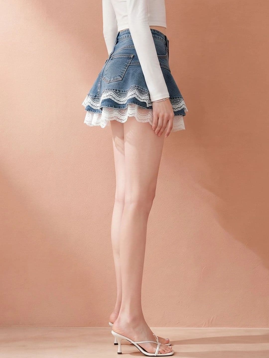 ATELIER REBEL Women Lace Frills Bows and Ruffles Mini Flared Skirt thumbnail 2