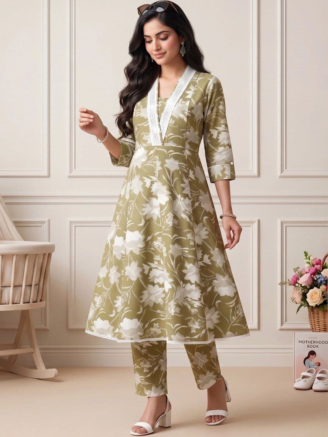 DUMMY SHAPE Women Floral Printed Empire Kurta with Trousers thumbnail 4