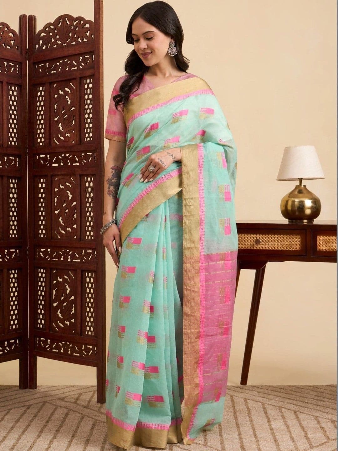 Sangria Woven Design Zari Designer Kota Saree thumbnail 2