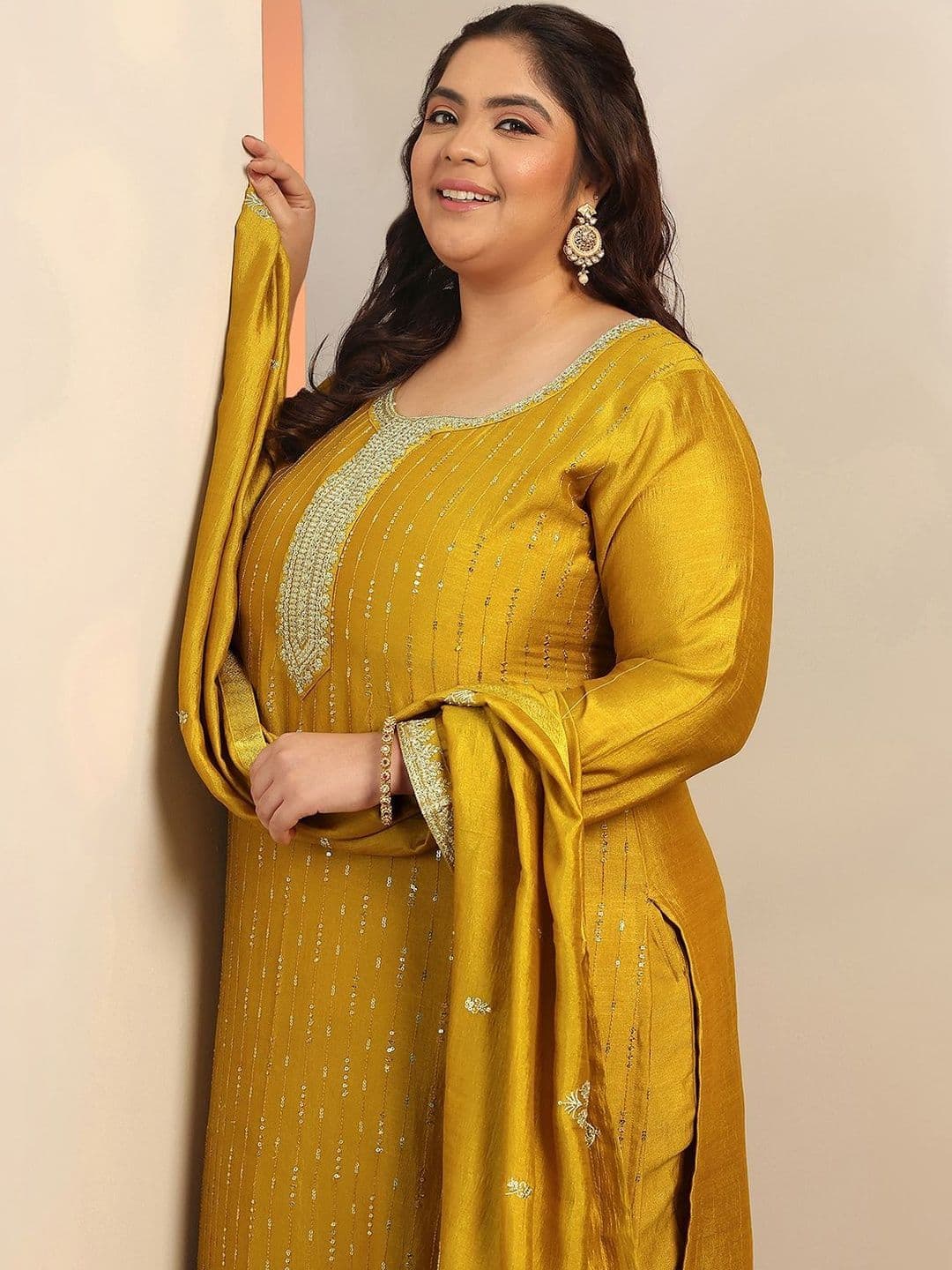 EXTRA LOVE BY LIBAS Plus Size Women Ethnic Motifs Embroidered Kurta Suit Set - view 1