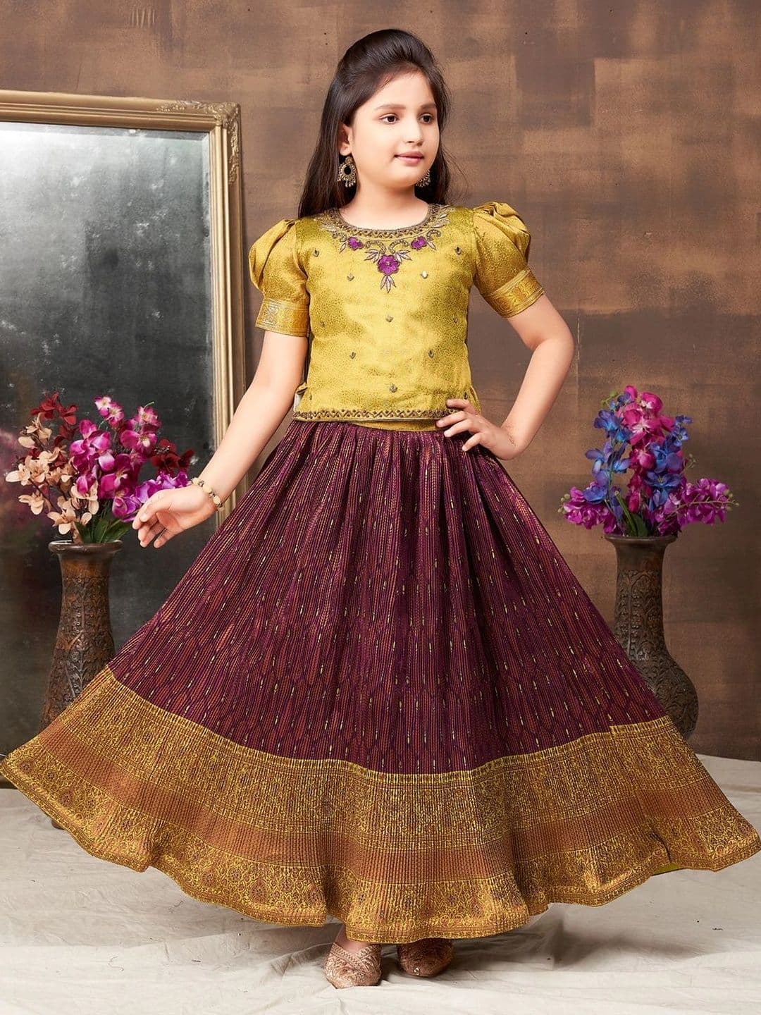 BAESD Girls Embellished Beads and Stones Ready to Wear Lehenga & - view 1