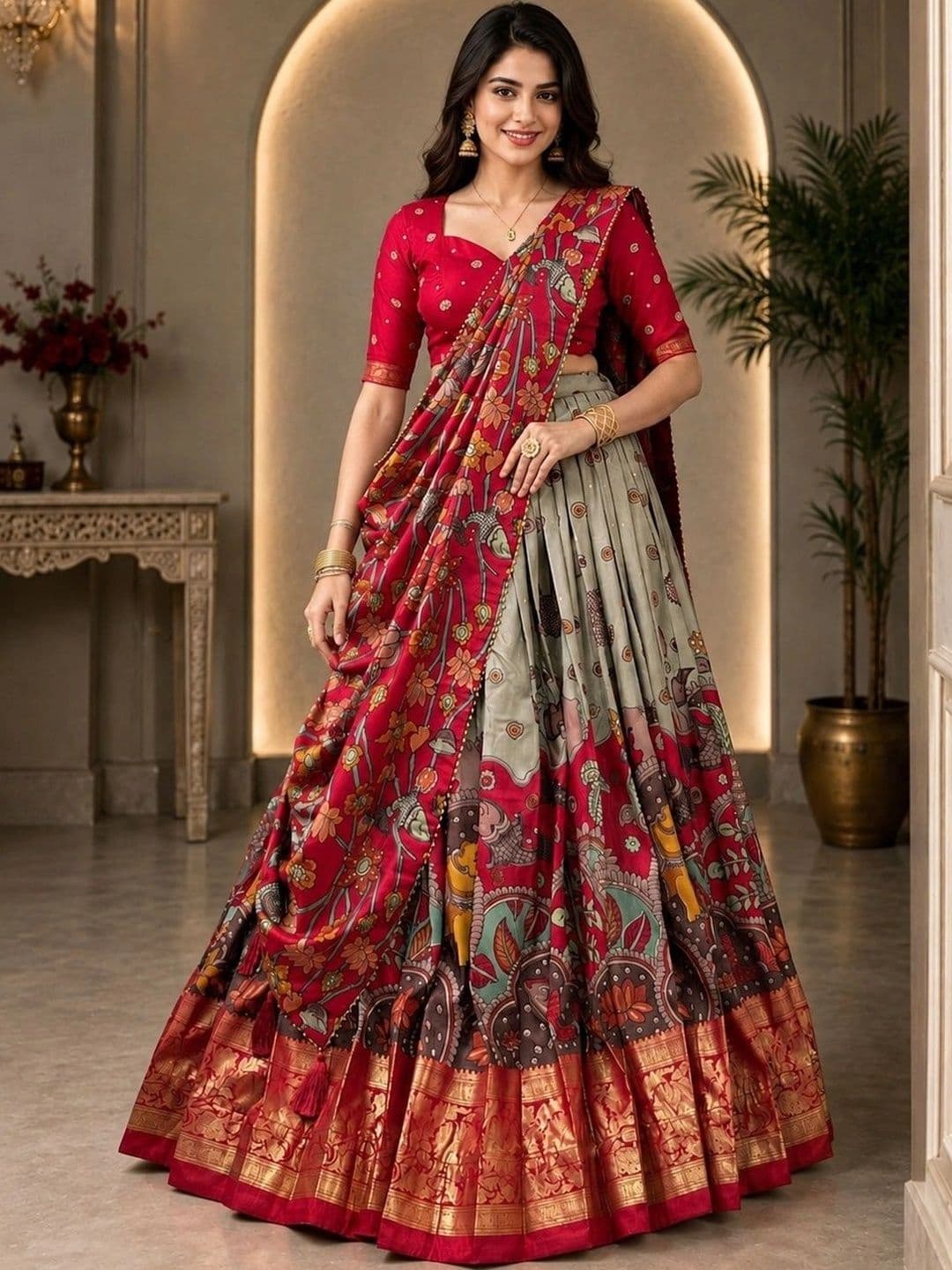 KALINI Embellished Ready to Wear Lehenga & Unstitched Blouse With Dupatta thumbnail 4